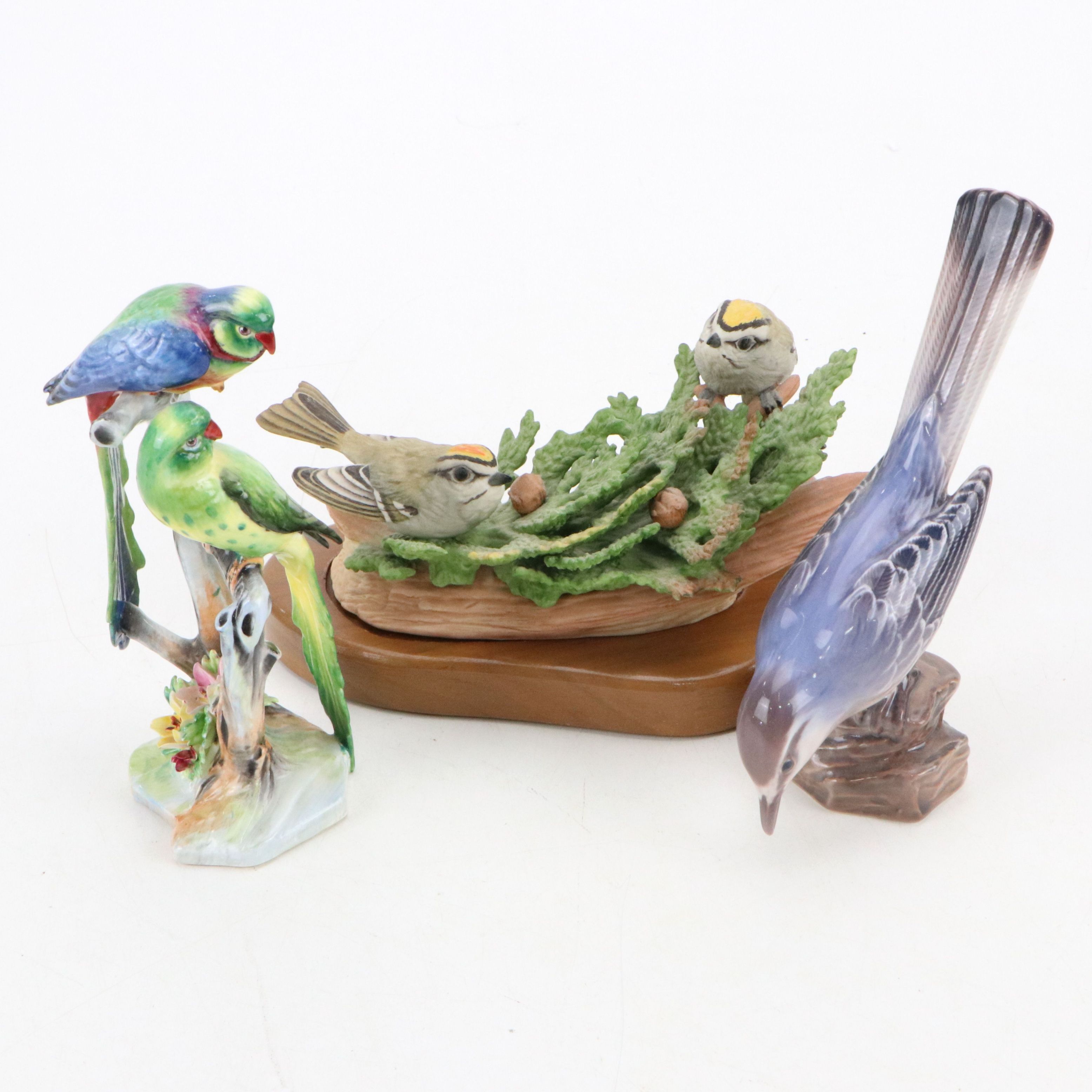 Adderley, Dahl Jensen and Boehm Glazed Ceramic and Bisque Porcelain Birds