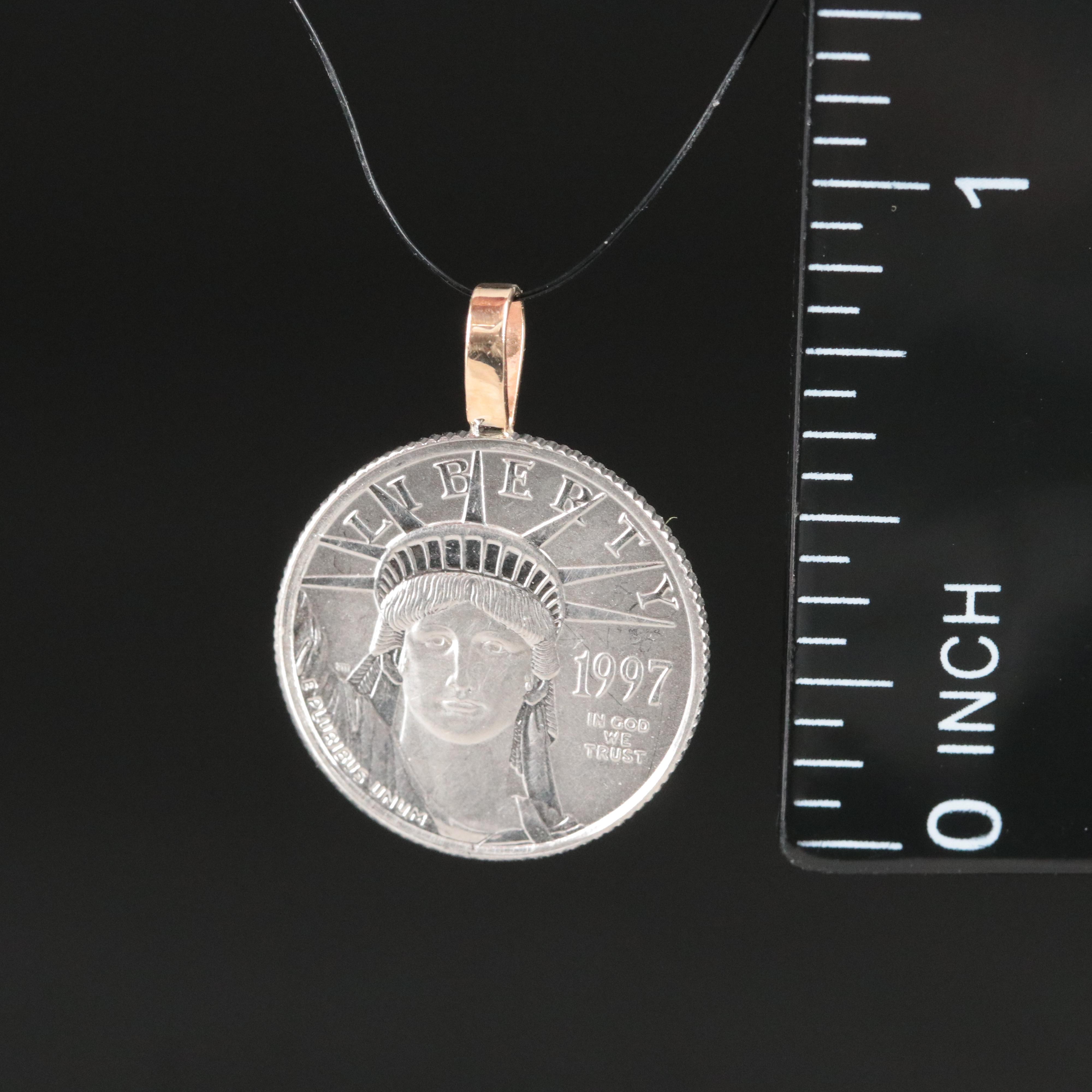 Platinum 1997 Inaugural issue $10 Statue of Liberty Coin with 14K Pendant