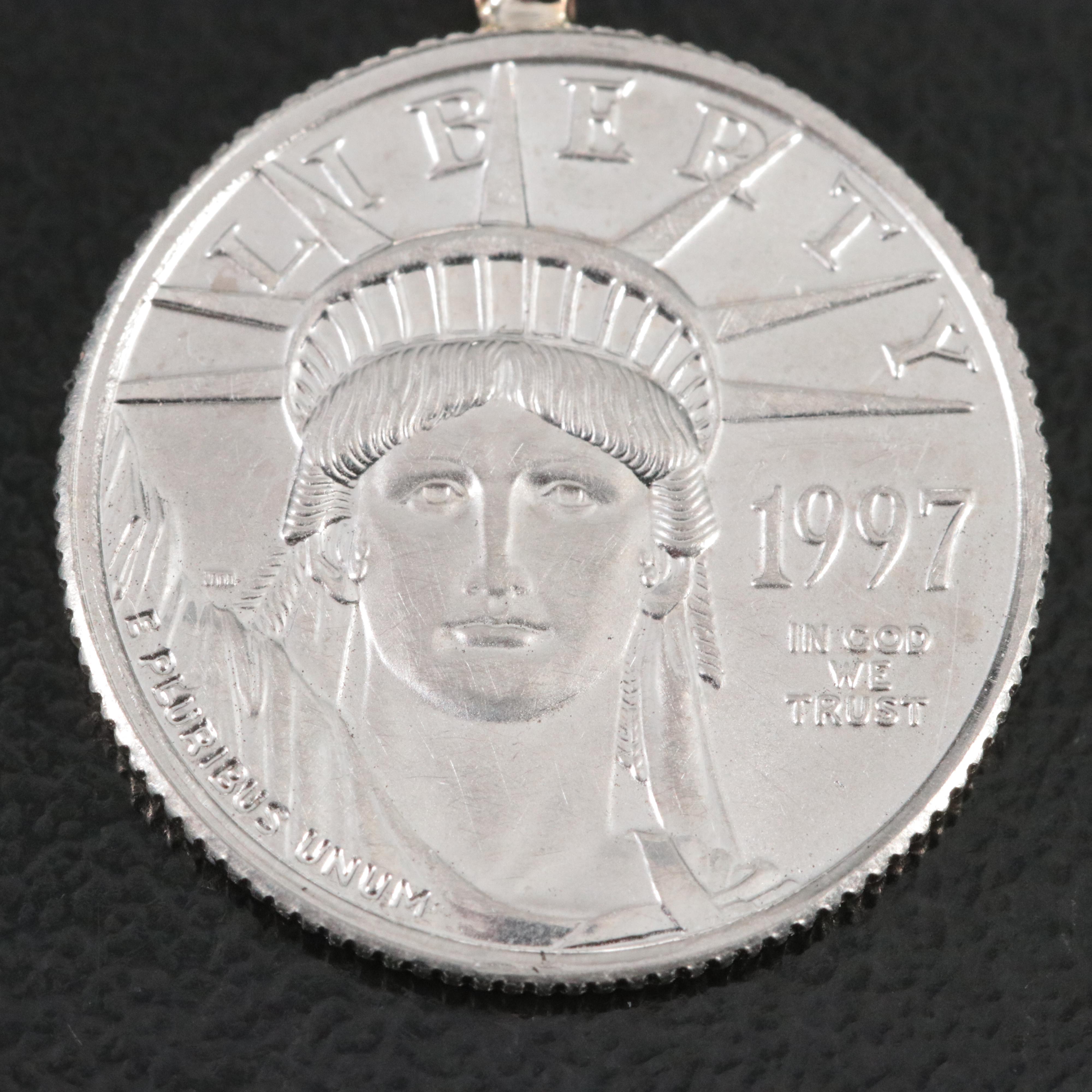 Platinum 1997 Inaugural issue $10 Statue of Liberty Coin with 14K Pendant