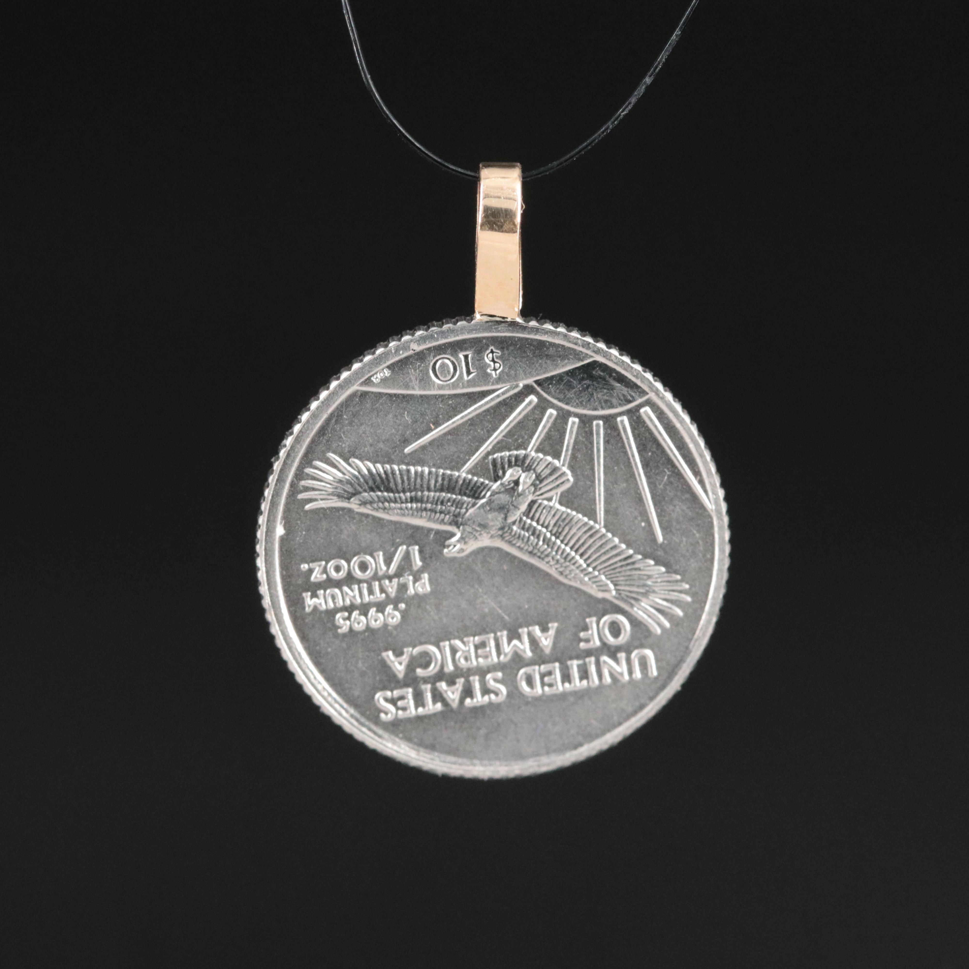 Platinum 1997 Inaugural issue $10 Statue of Liberty Coin with 14K Pendant