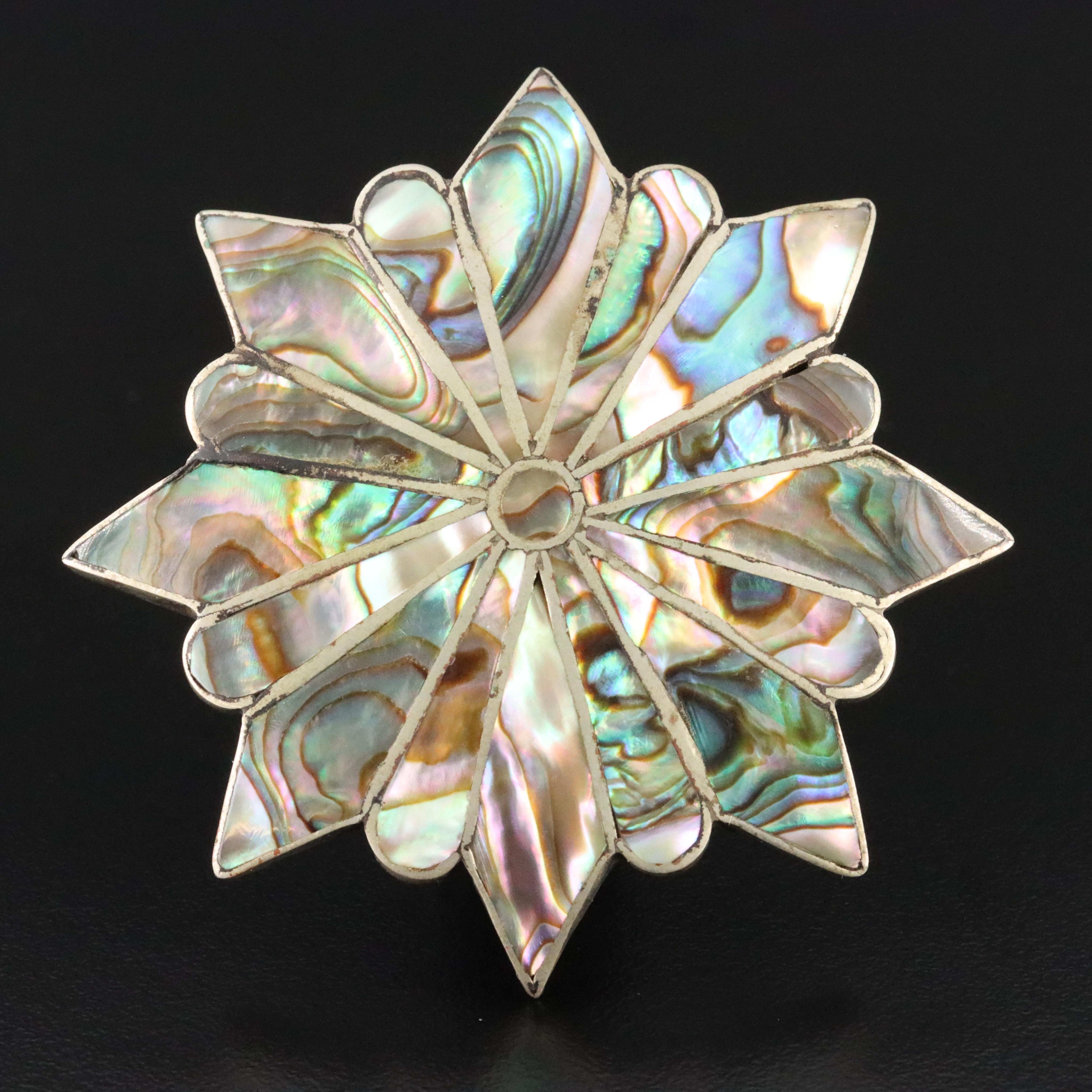 Mexican Sterling Abalone Inlay Converter Brooch