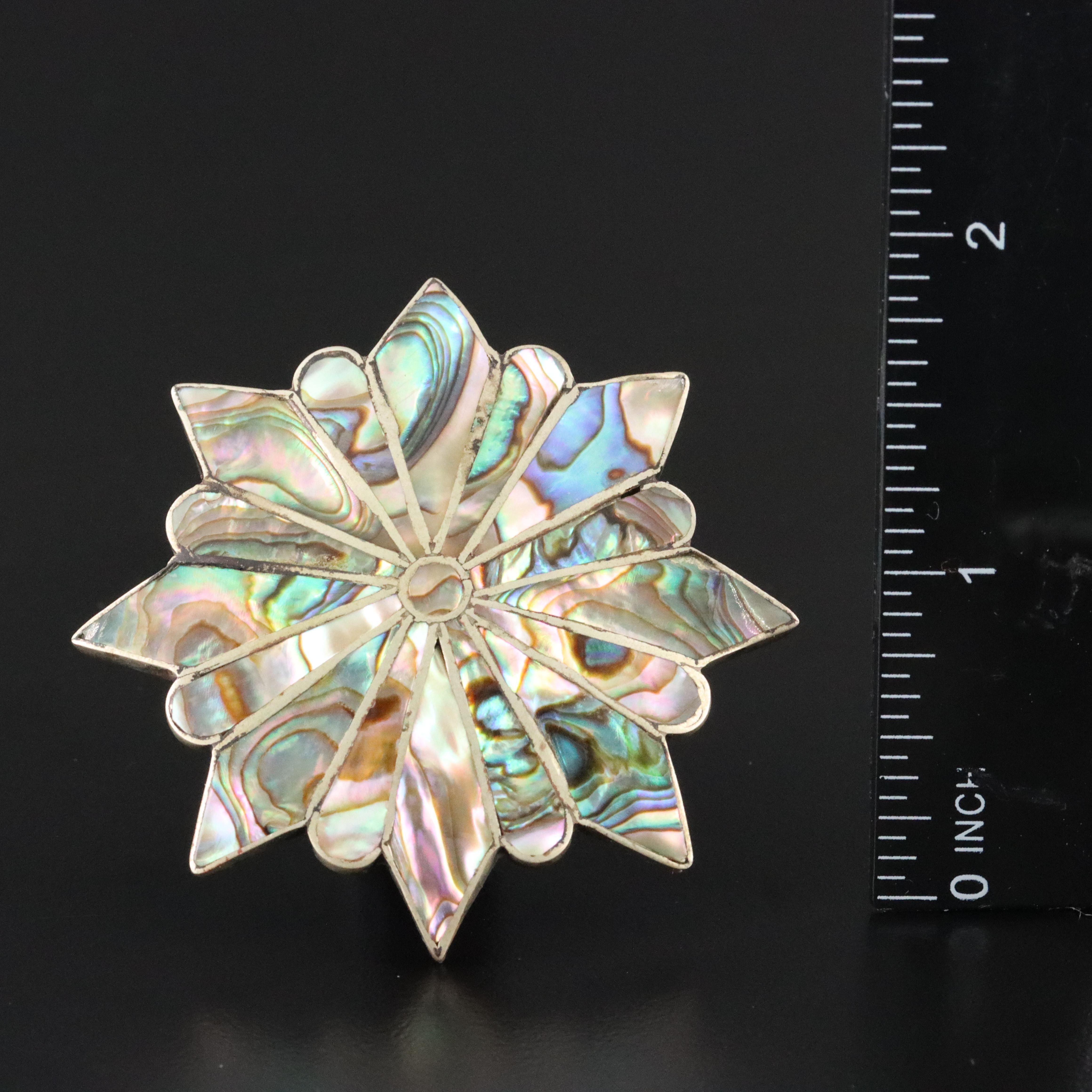 Mexican Sterling Abalone Inlay Converter Brooch