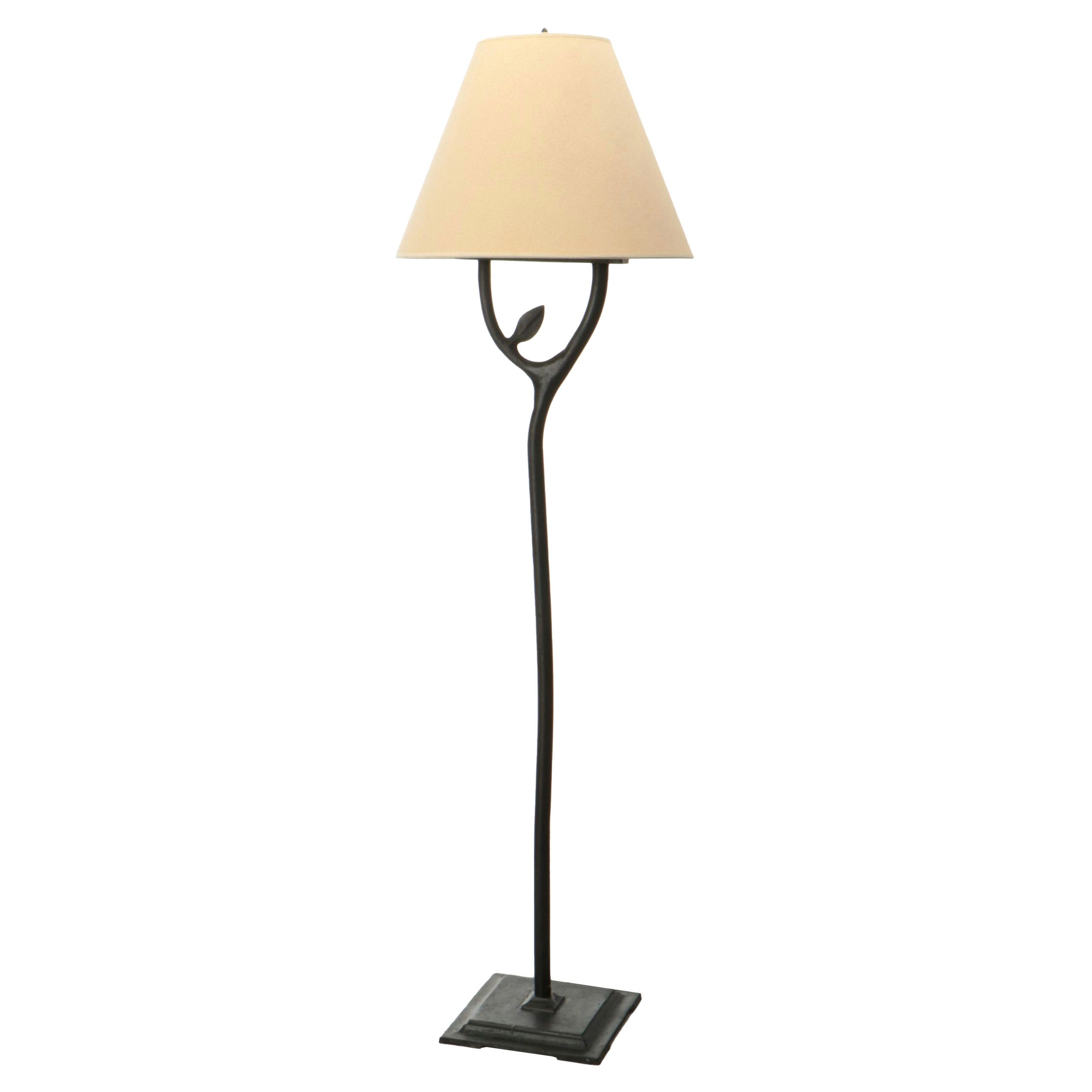 Black Metal Wrought Iron Floor Lamp with Paper Shade