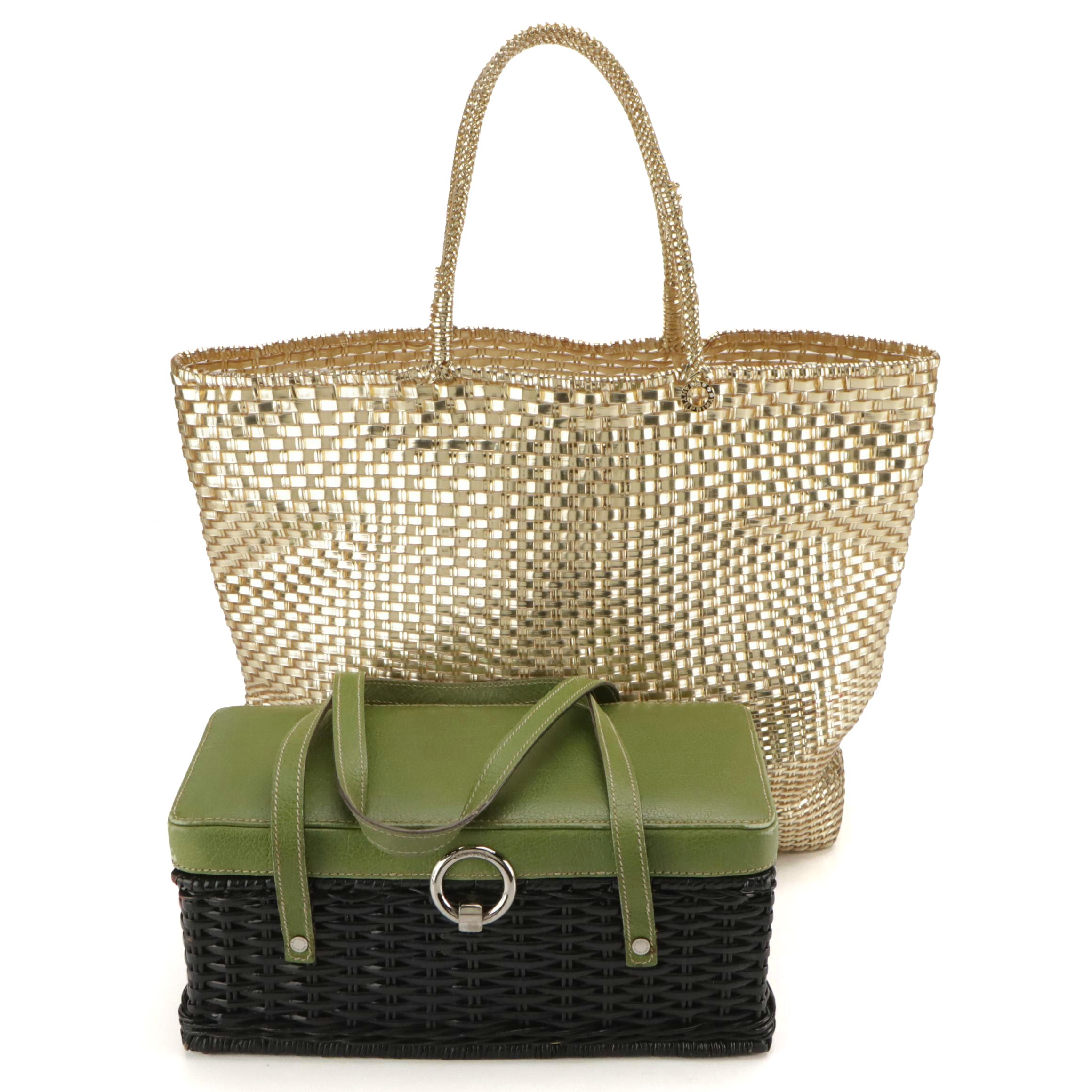 Kate Spade Wicker Basket Purse and Anteprima Wirebag Tote with Pouch