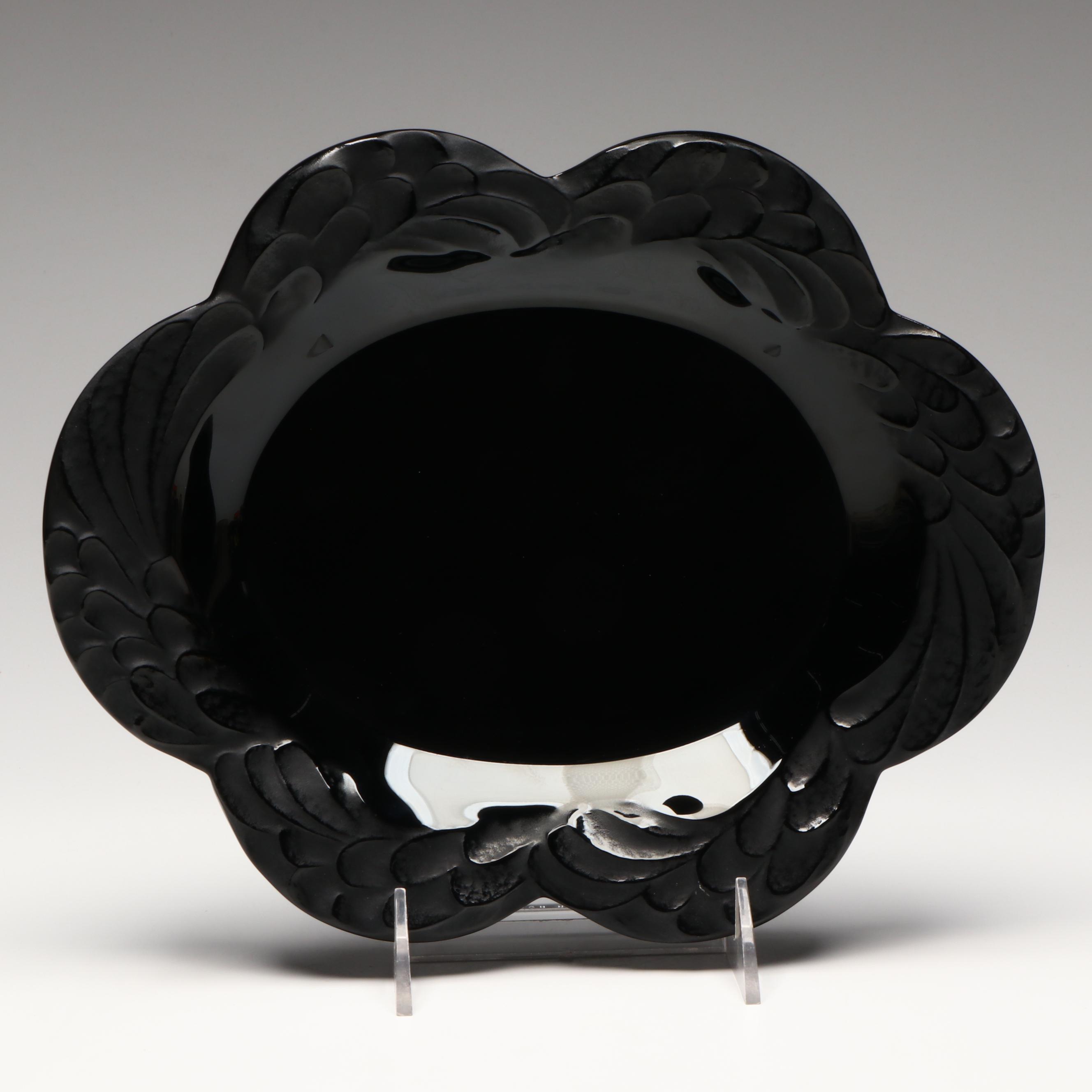 Lalique "Laure" Noire Crystal Coupe Tray, Late 20th Century
