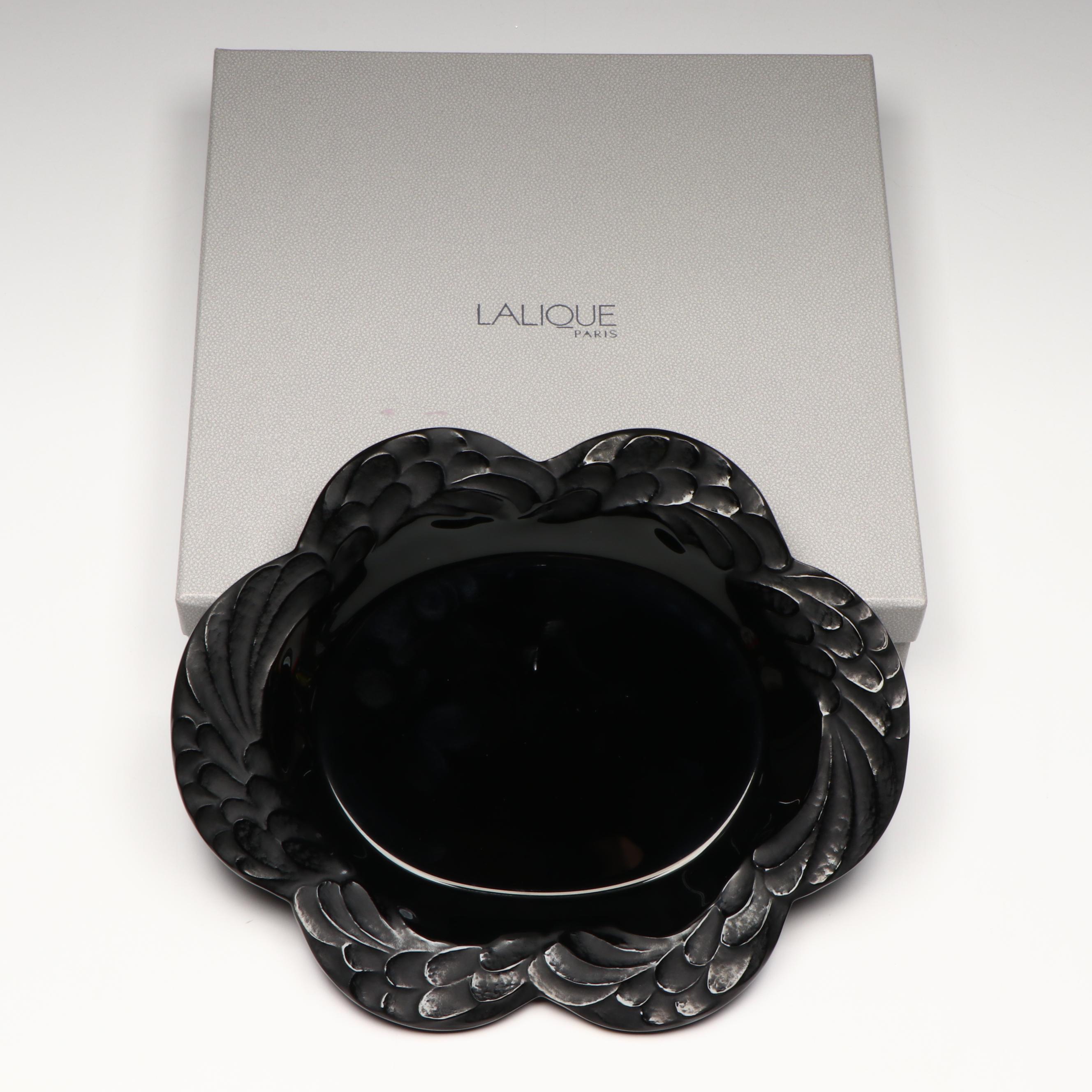 Lalique "Laure" Noire Crystal Coupe Tray, Late 20th Century