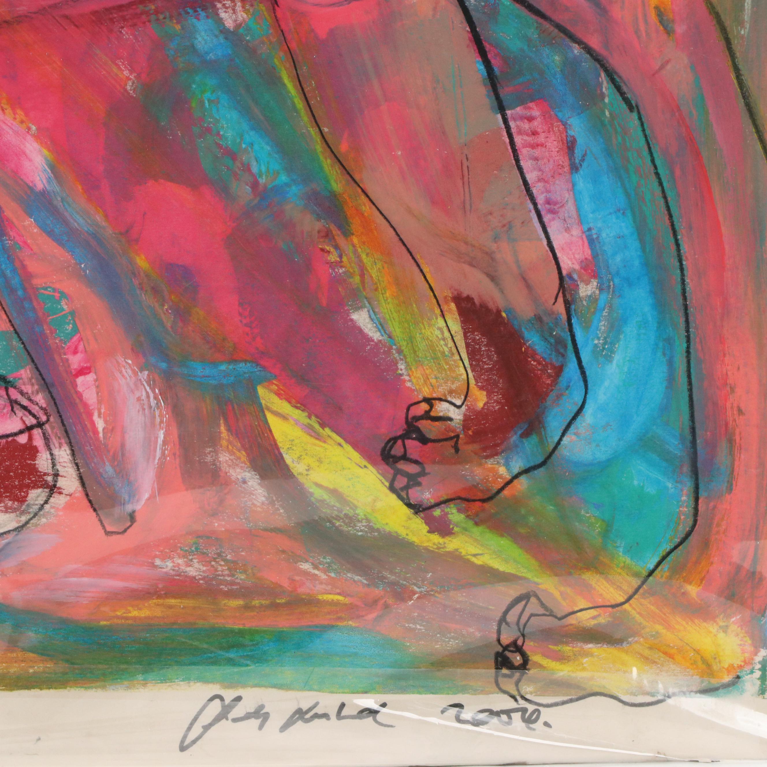 Abstract Figurative Mixed Media "Colorful Thoughts," 2006