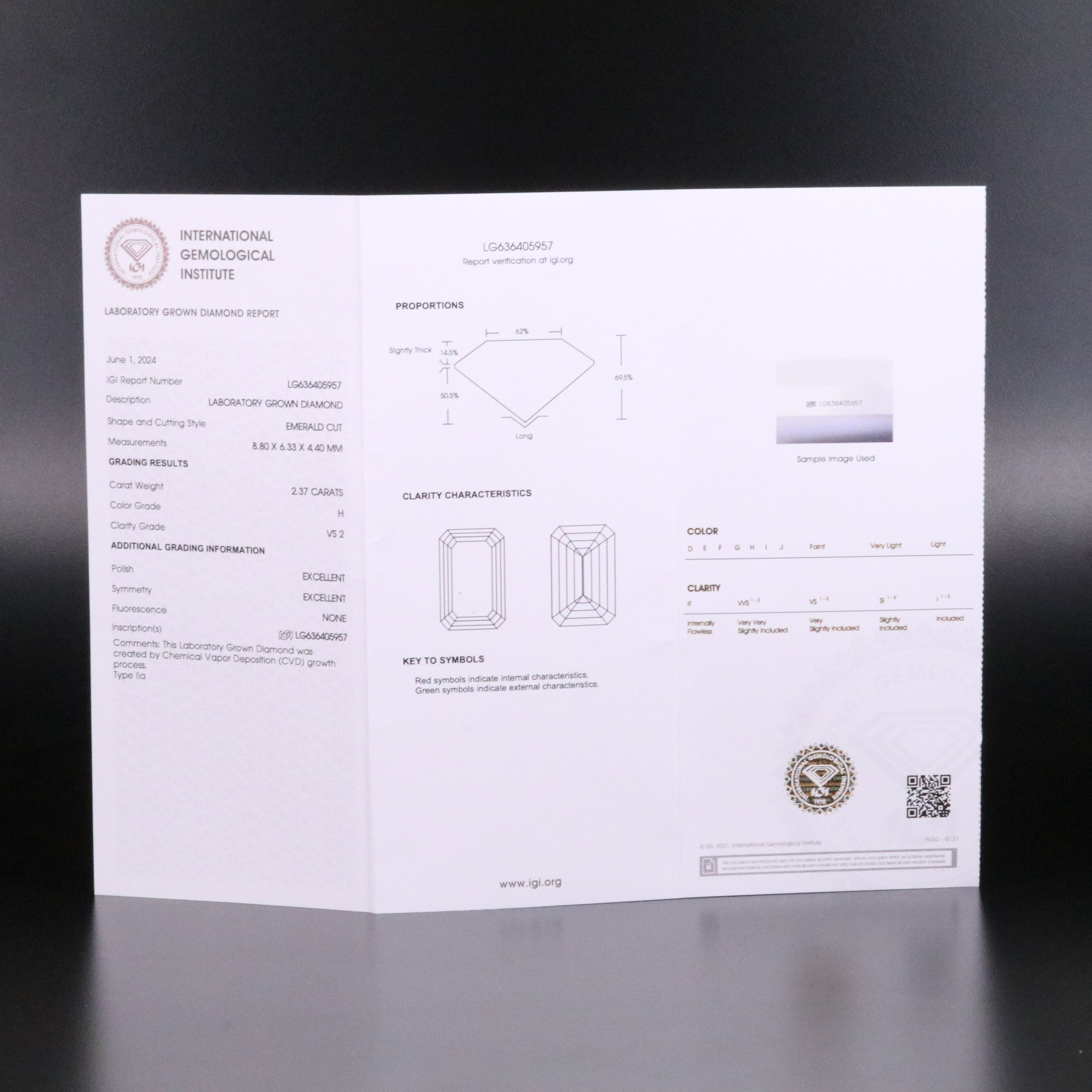 Loose 2.37 CT Lab Grown Diamond with IGI Report