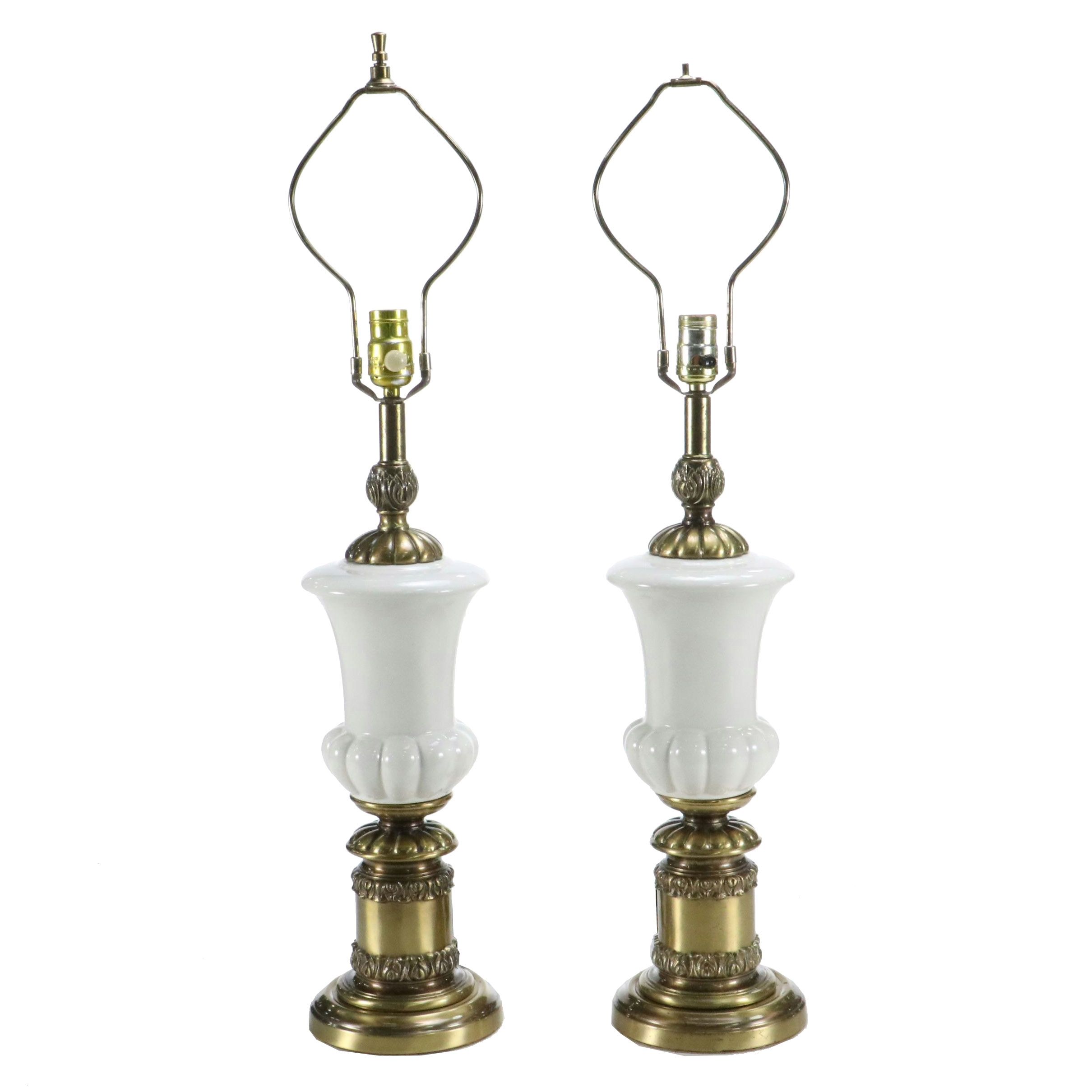 Victorian Style Porcelain and Brass Table Lamps