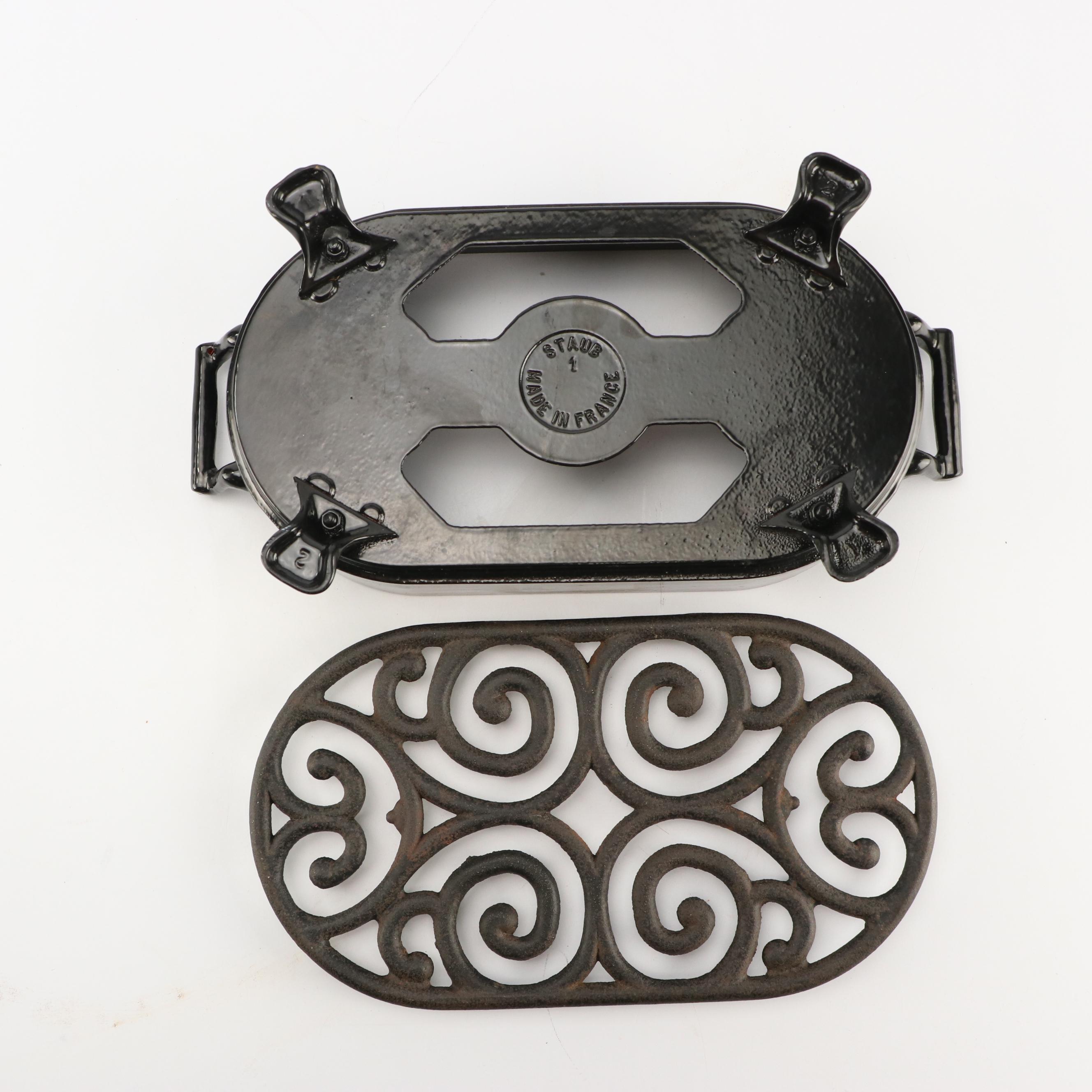 Staub Cast Iron Trivet with Wagner Ware Cast Iron Pan