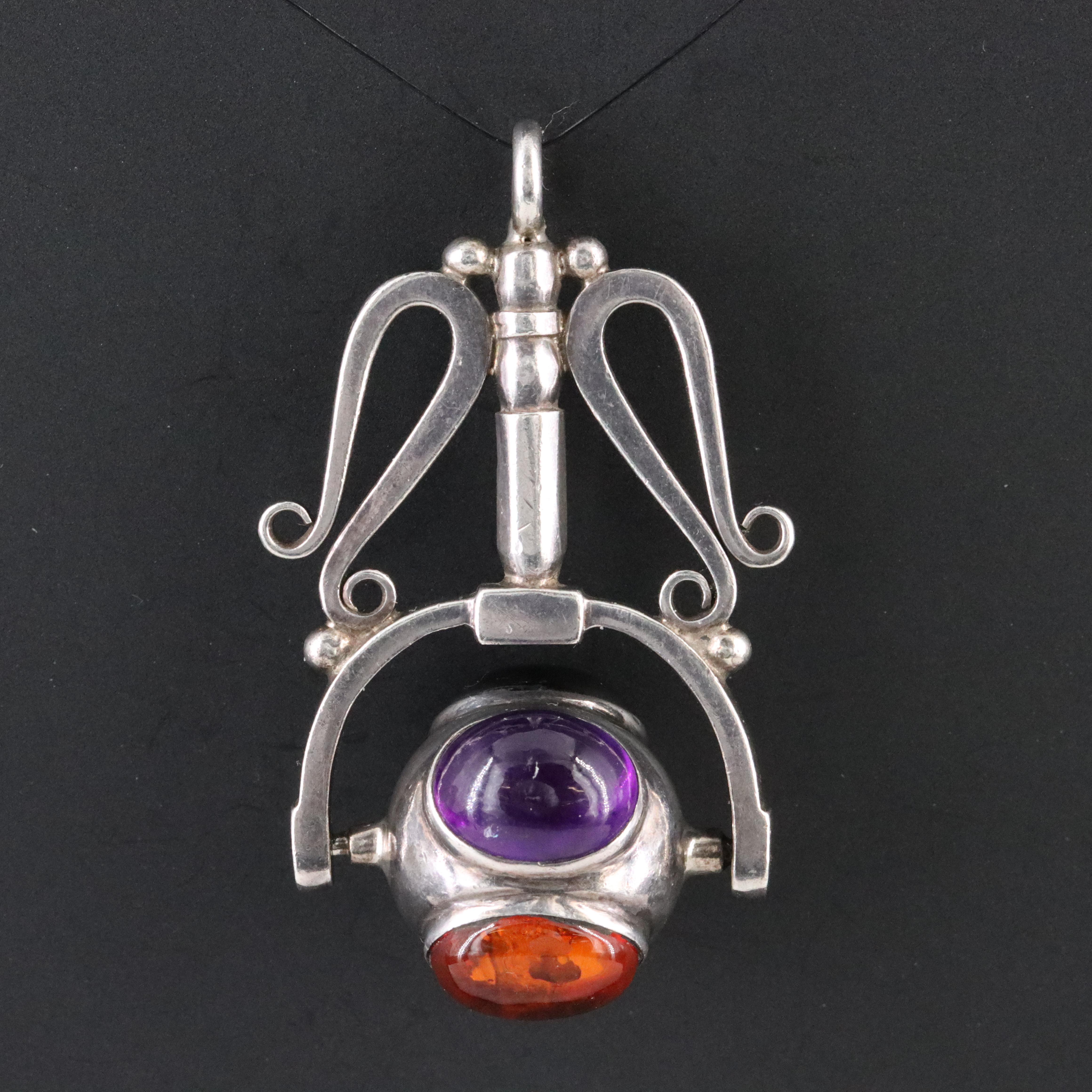 Sterling Amethyst, Star Diopside and Amber Spinner Pendant