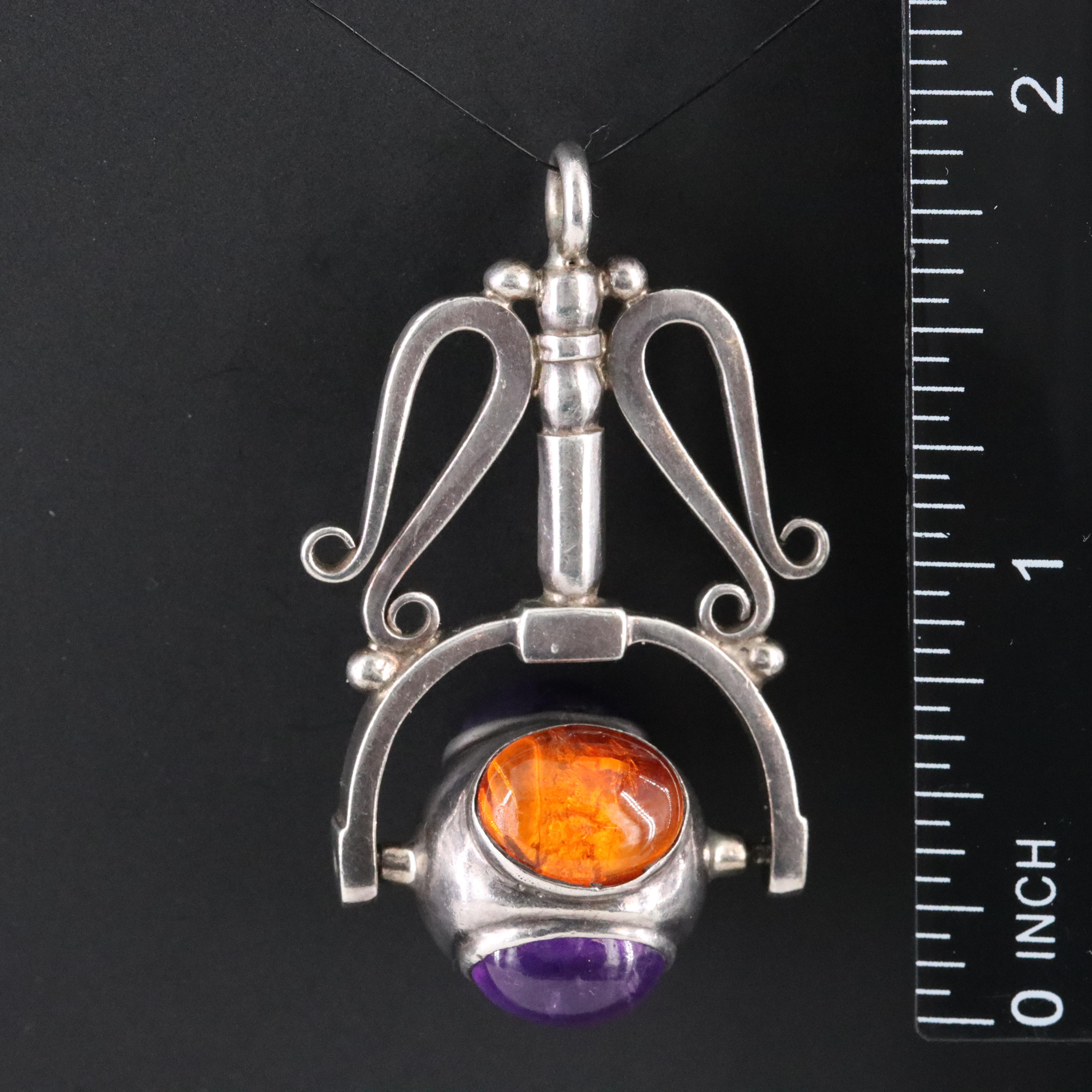Sterling Amethyst, Star Diopside and Amber Spinner Pendant