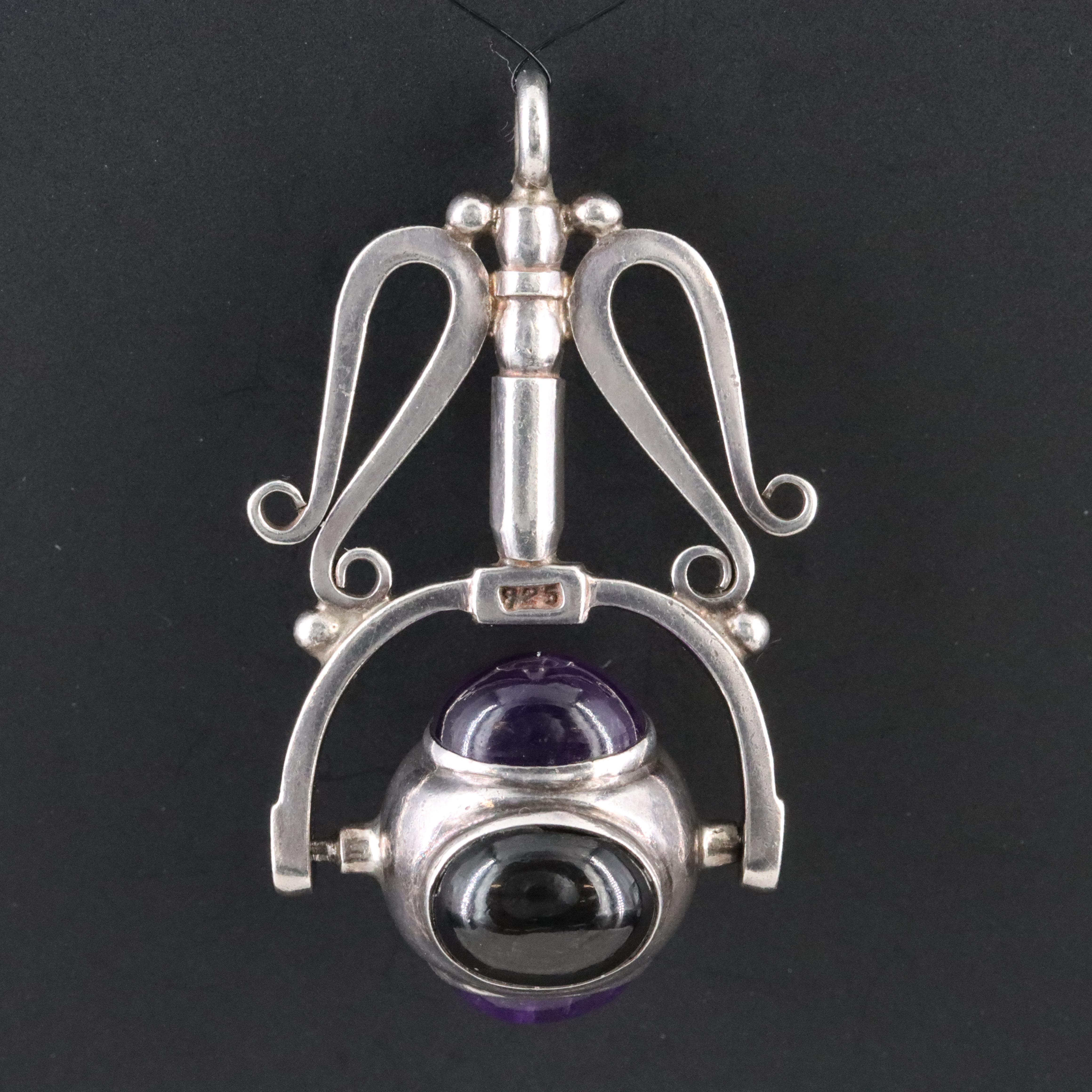 Sterling Amethyst, Star Diopside and Amber Spinner Pendant