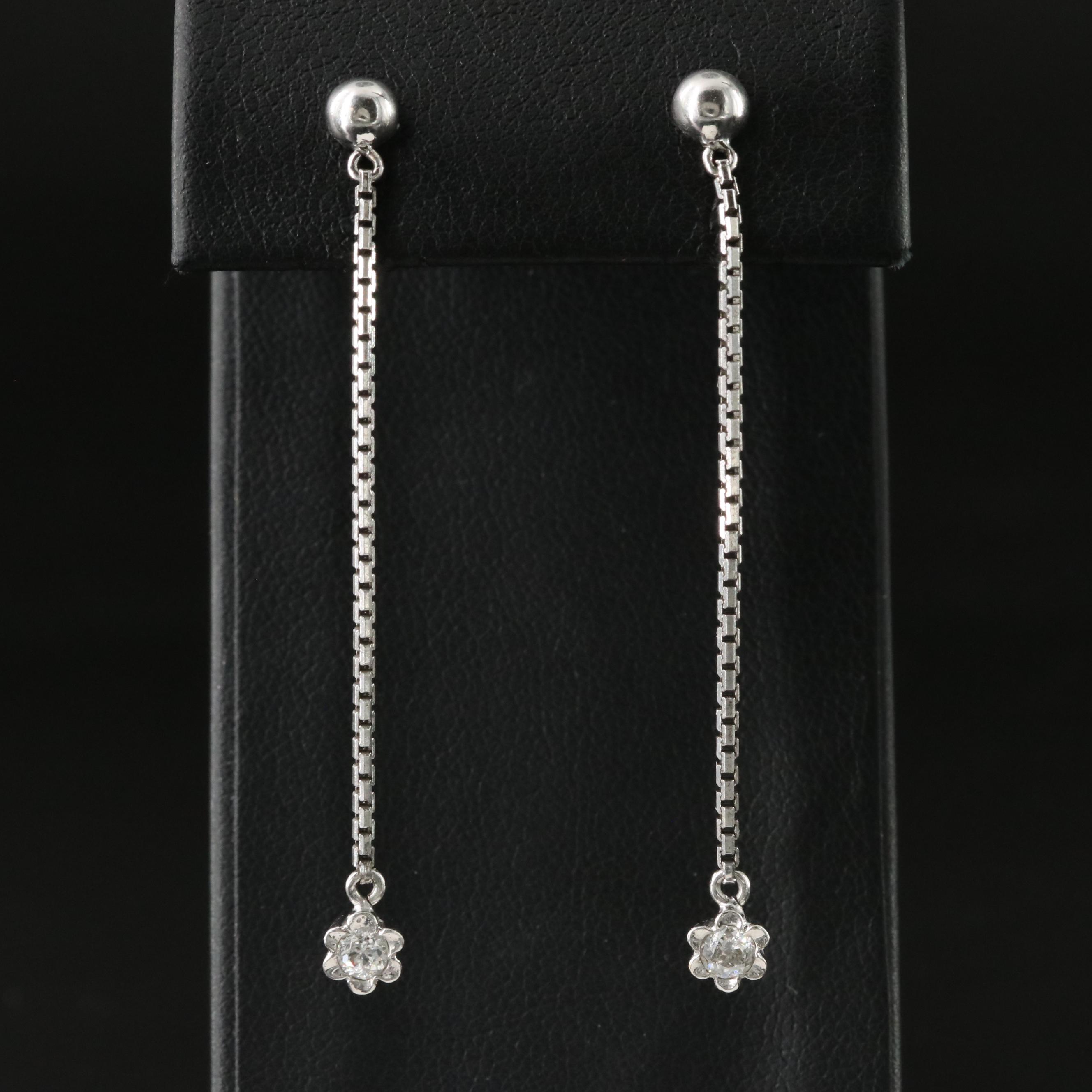18K 0.25 CTW Diamond Earrings with Sterling Chains and 14K Drops