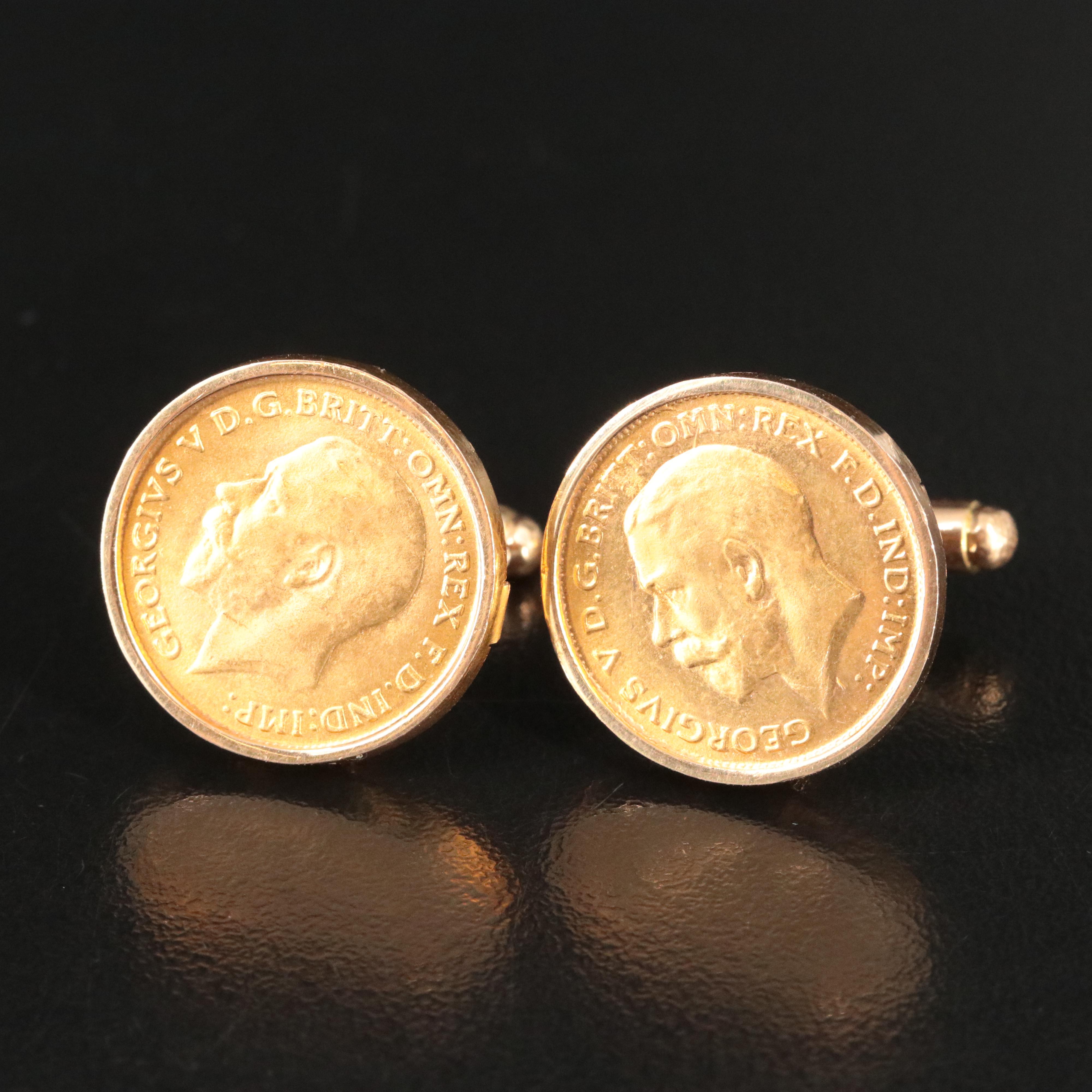 18K Cufflinks with 1912 British Gold Half Sovereigns