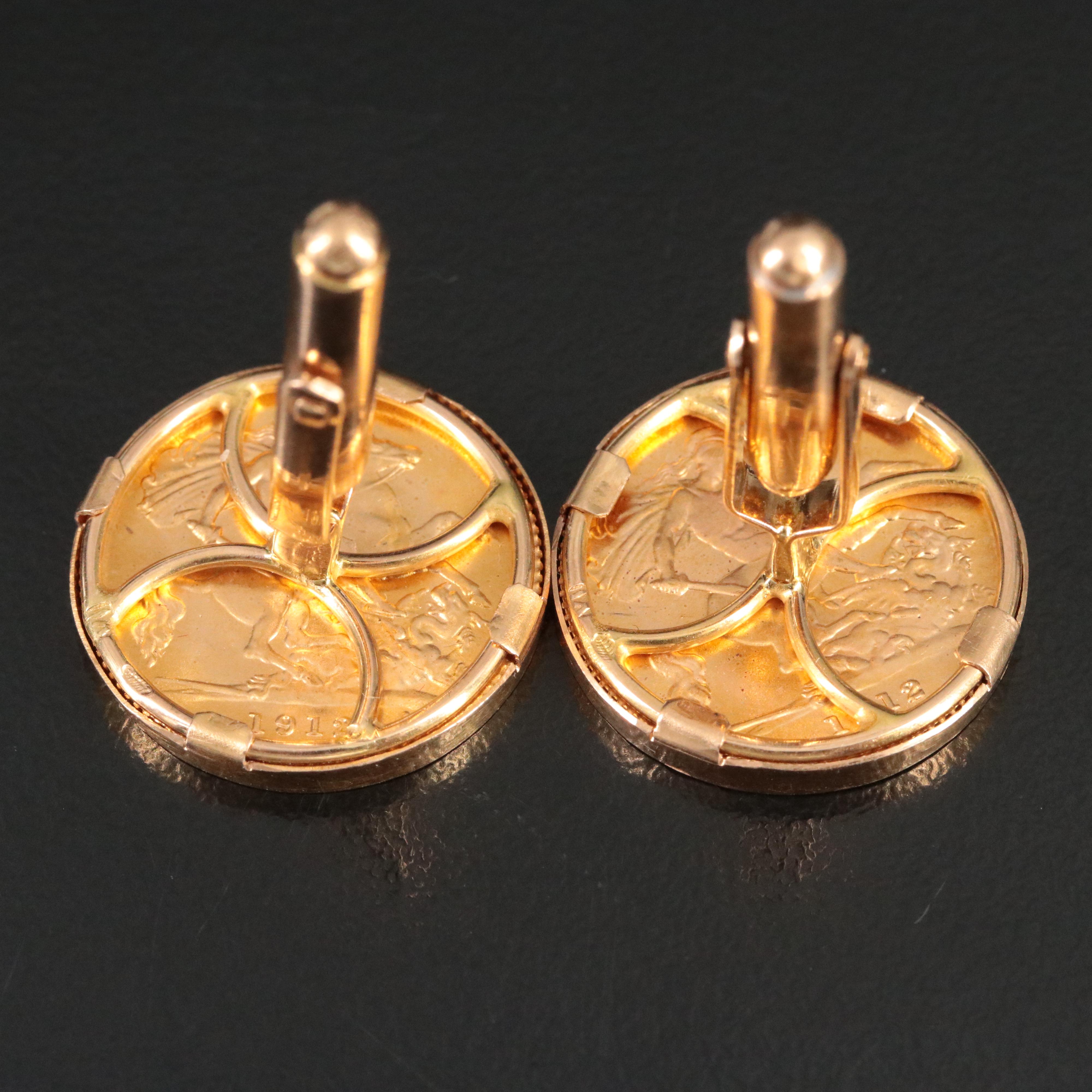 18K Cufflinks with 1912 British Gold Half Sovereigns