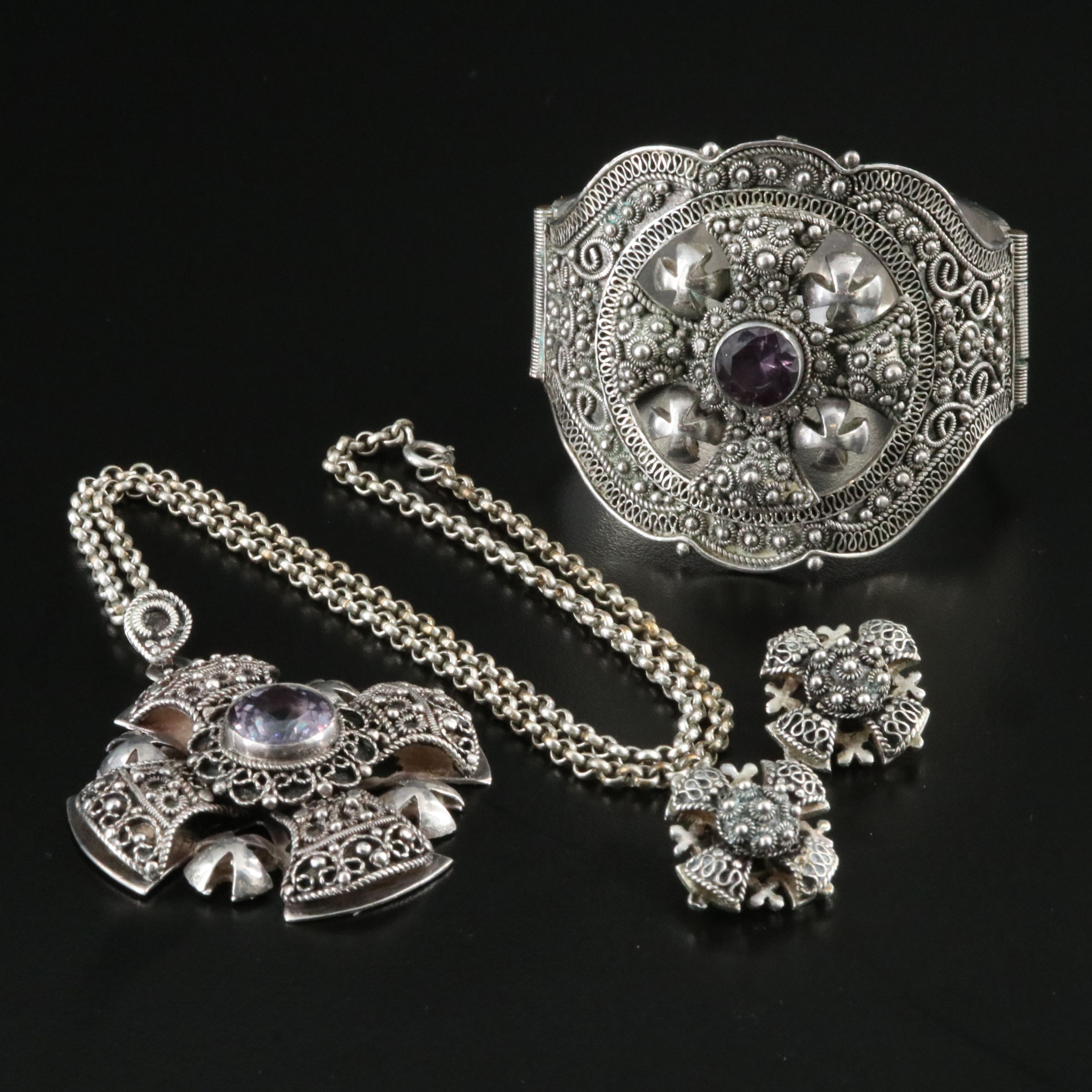 Sterling Sapphire Necklace, Bracelet and Earrings