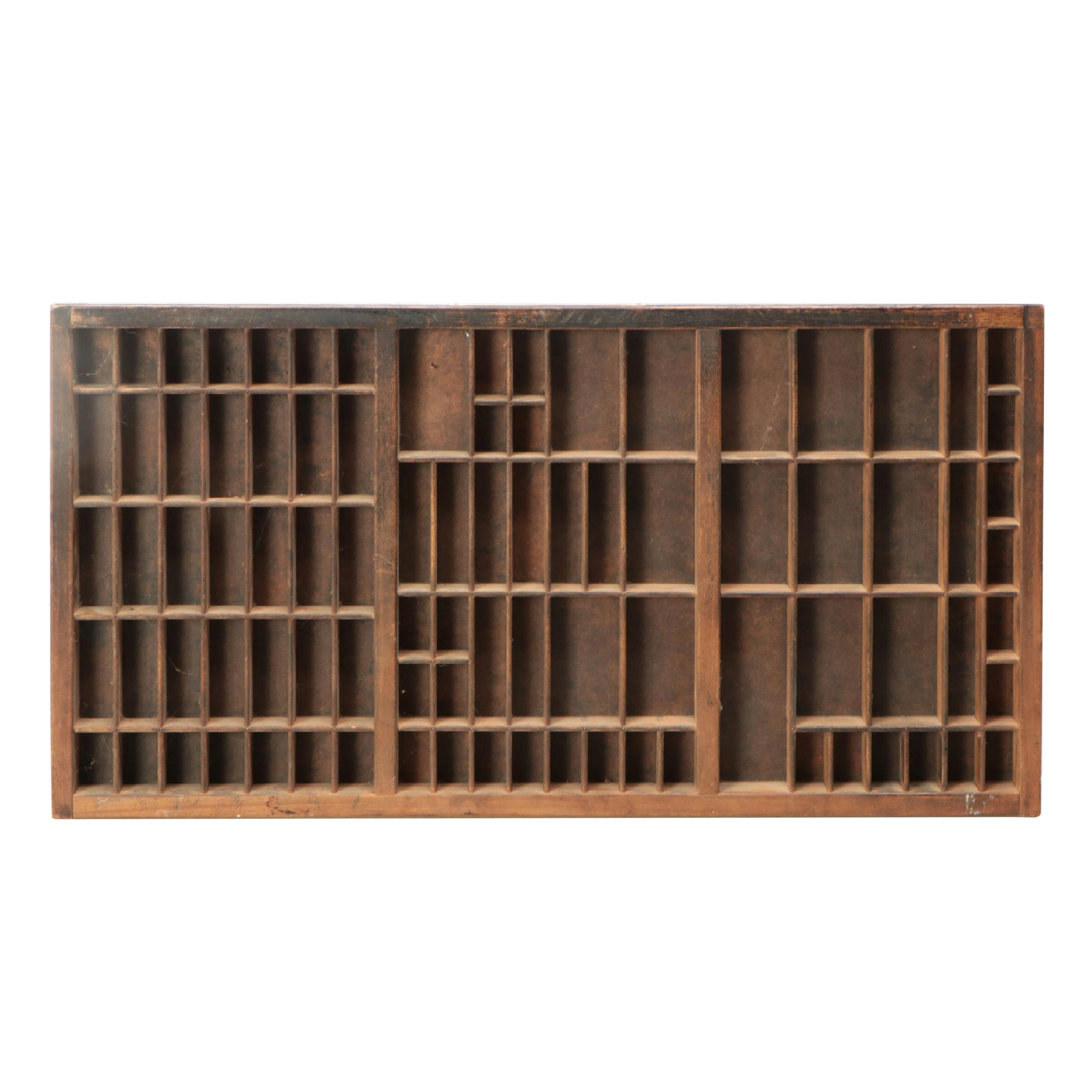 Wood Printer's Drawer or Typeset Tray Converted Wall Shelf, Early 20th Century