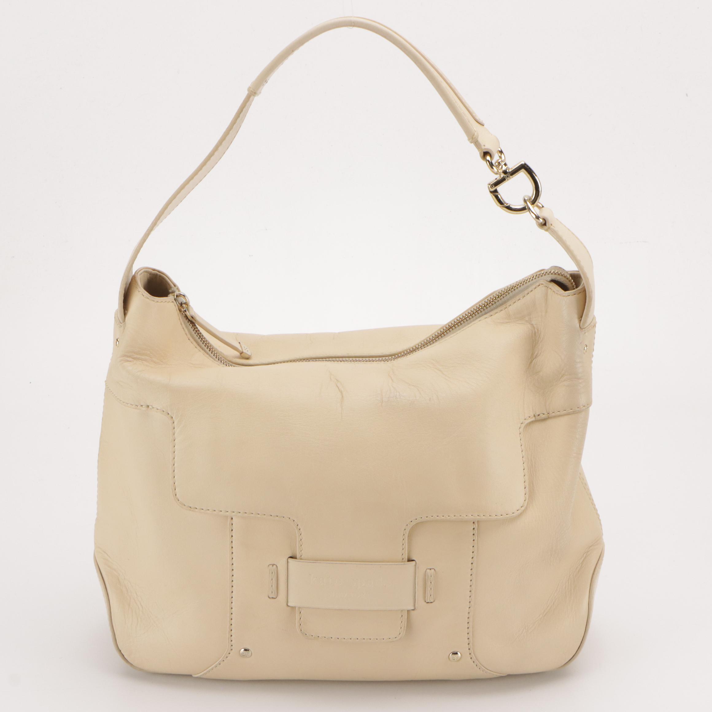 Kate Spade "Savona Paige" Slip Pocket Hobo Bag & Zippered Bag in Beige Leathers