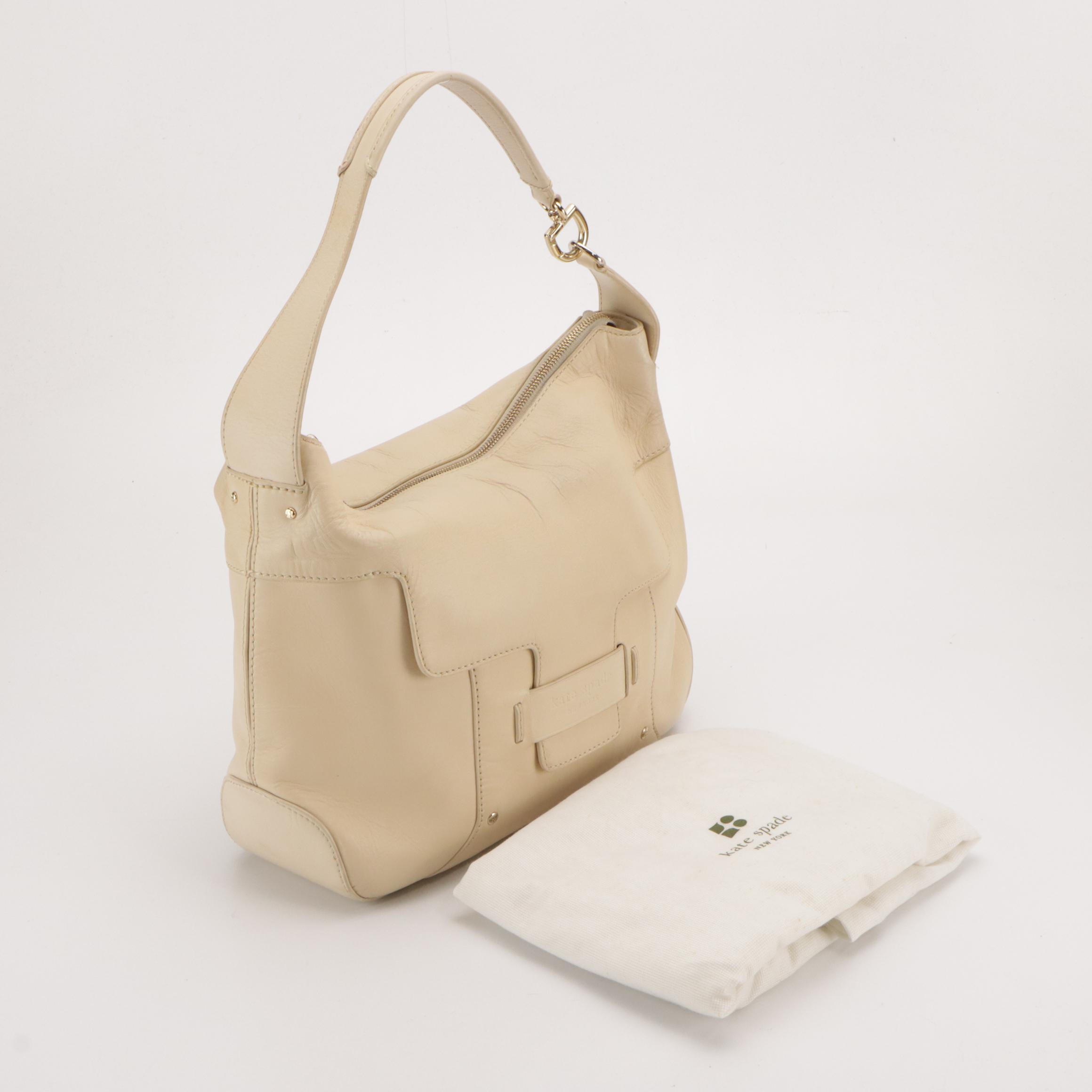 Kate Spade "Savona Paige" Slip Pocket Hobo Bag & Zippered Bag in Beige Leathers