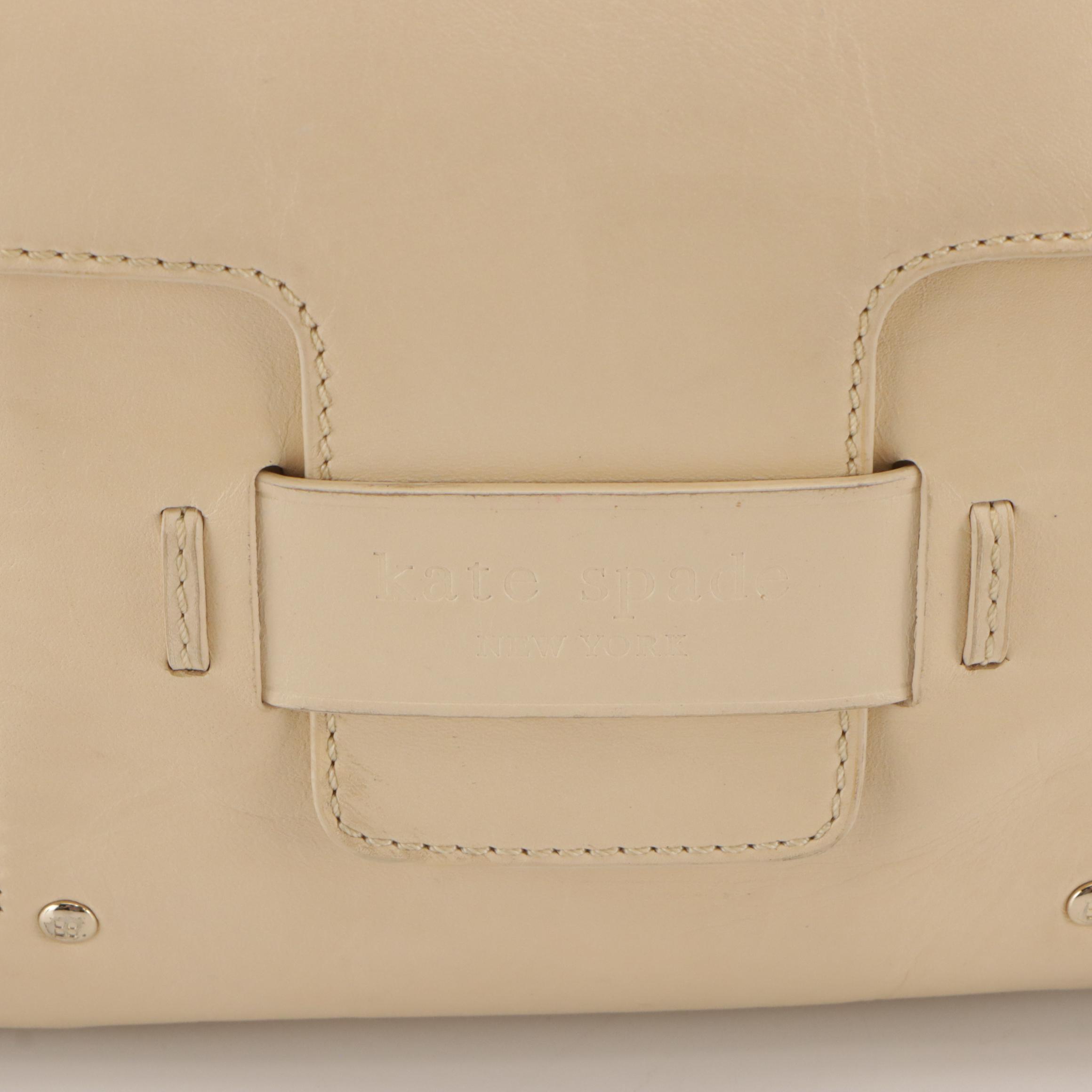 Kate Spade "Savona Paige" Slip Pocket Hobo Bag & Zippered Bag in Beige Leathers