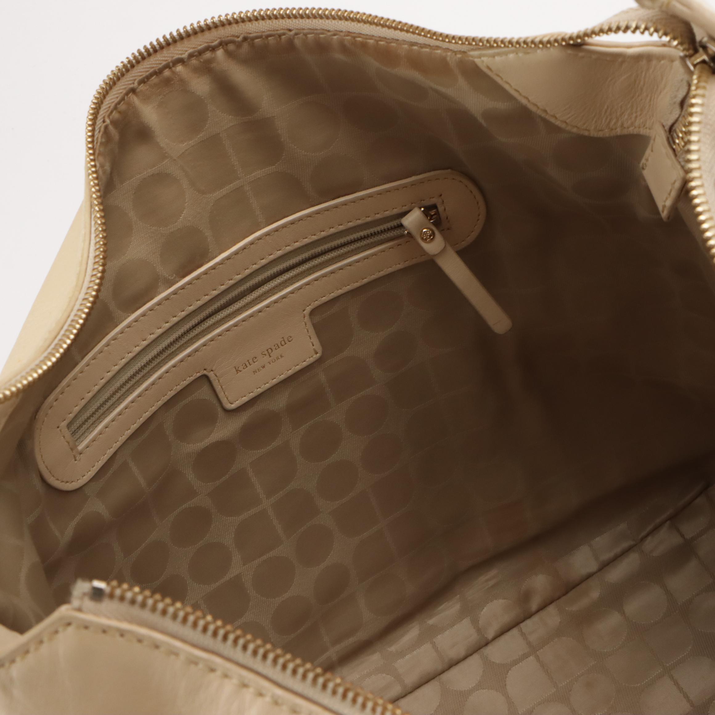 Kate Spade "Savona Paige" Slip Pocket Hobo Bag & Zippered Bag in Beige Leathers