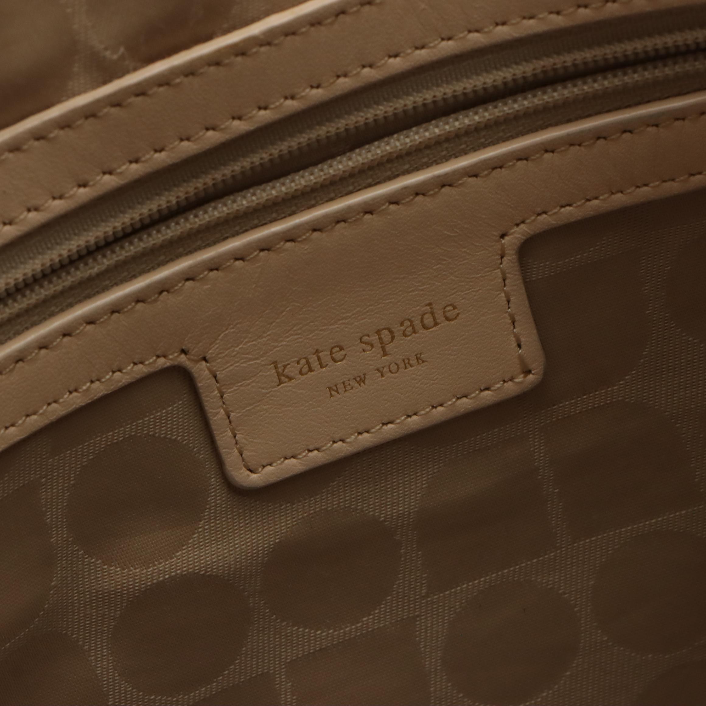 Kate Spade "Savona Paige" Slip Pocket Hobo Bag & Zippered Bag in Beige Leathers