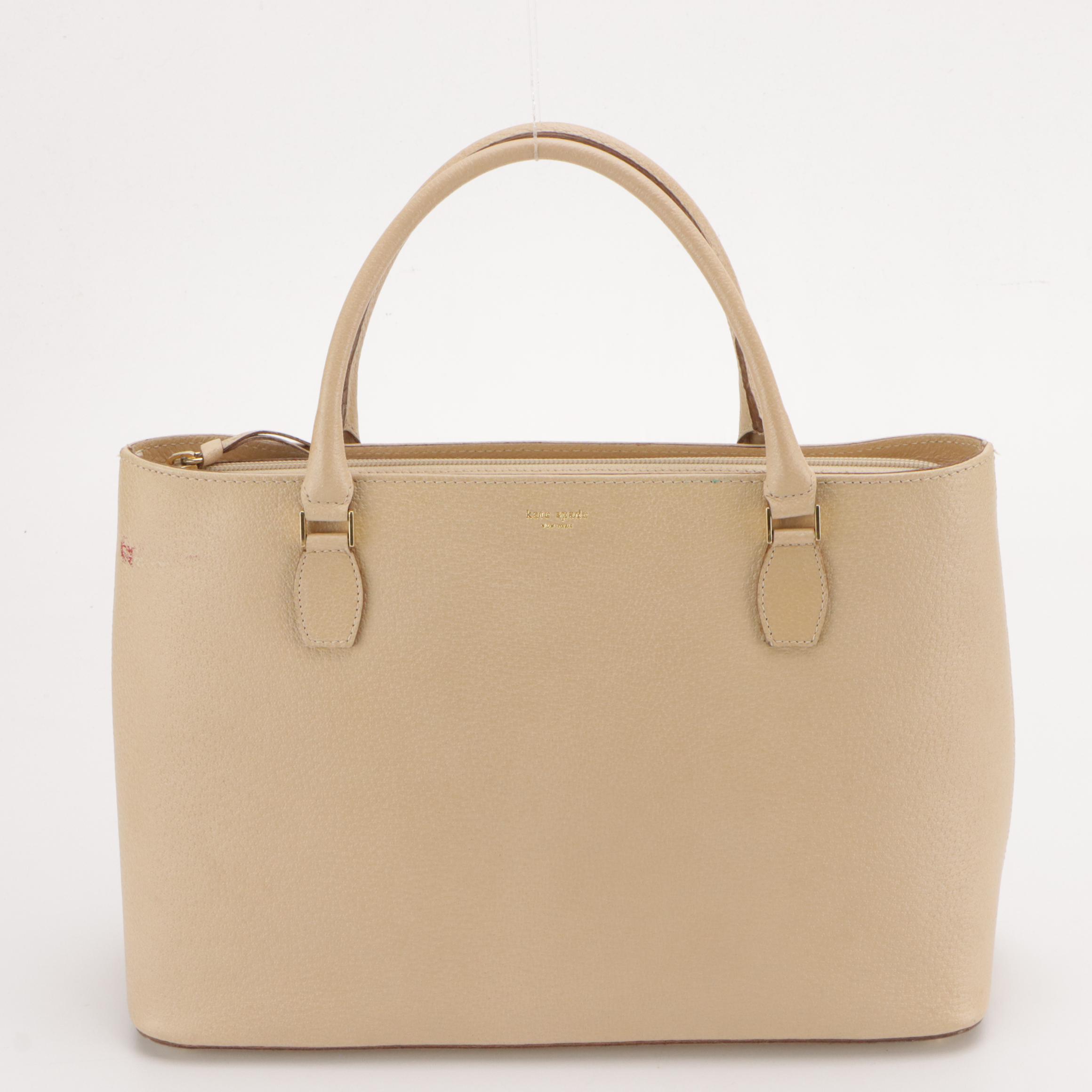 Kate Spade "Savona Paige" Slip Pocket Hobo Bag & Zippered Bag in Beige Leathers