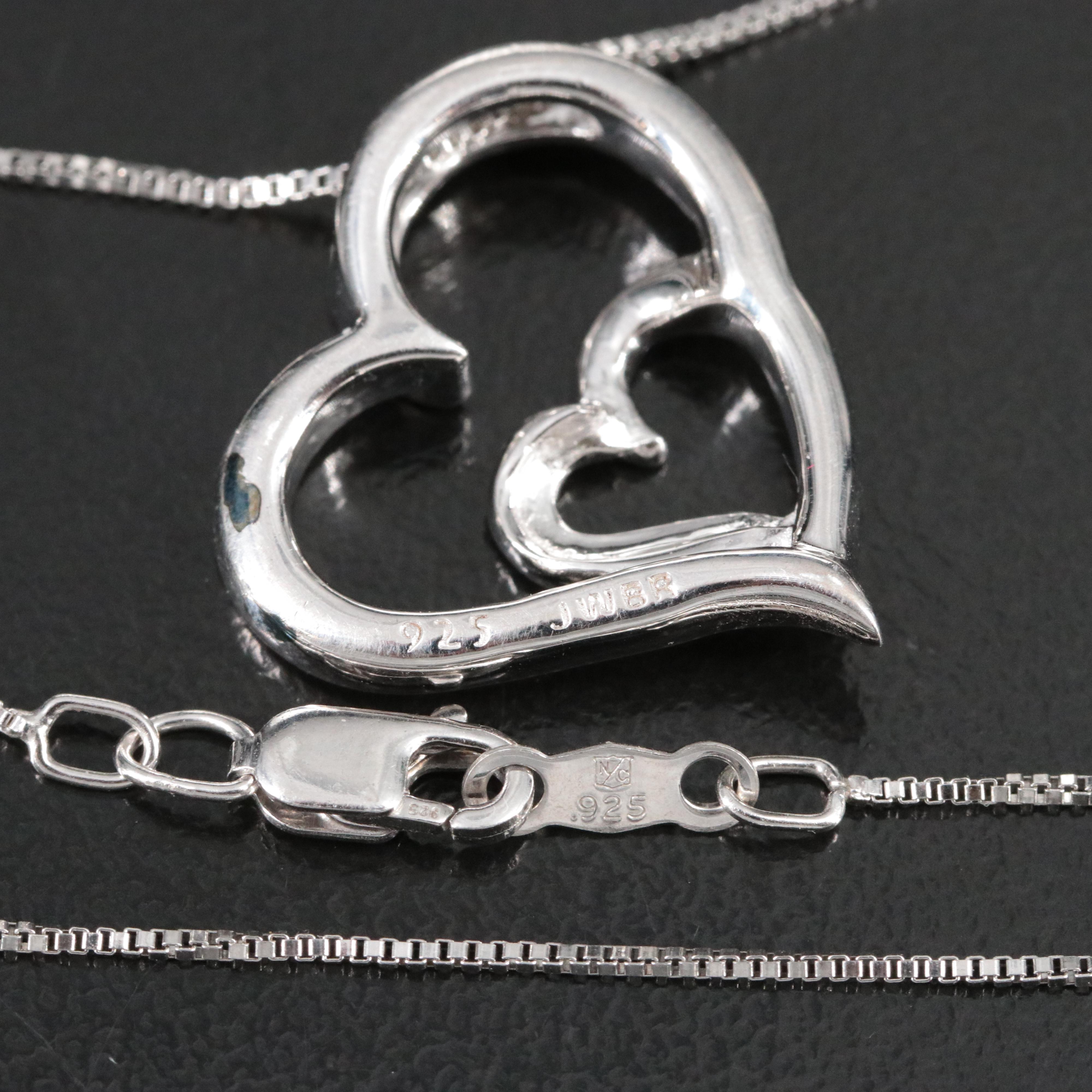 Sterling Diamond Heart Pendant Necklace Featuring Fancy Blue Diamonds