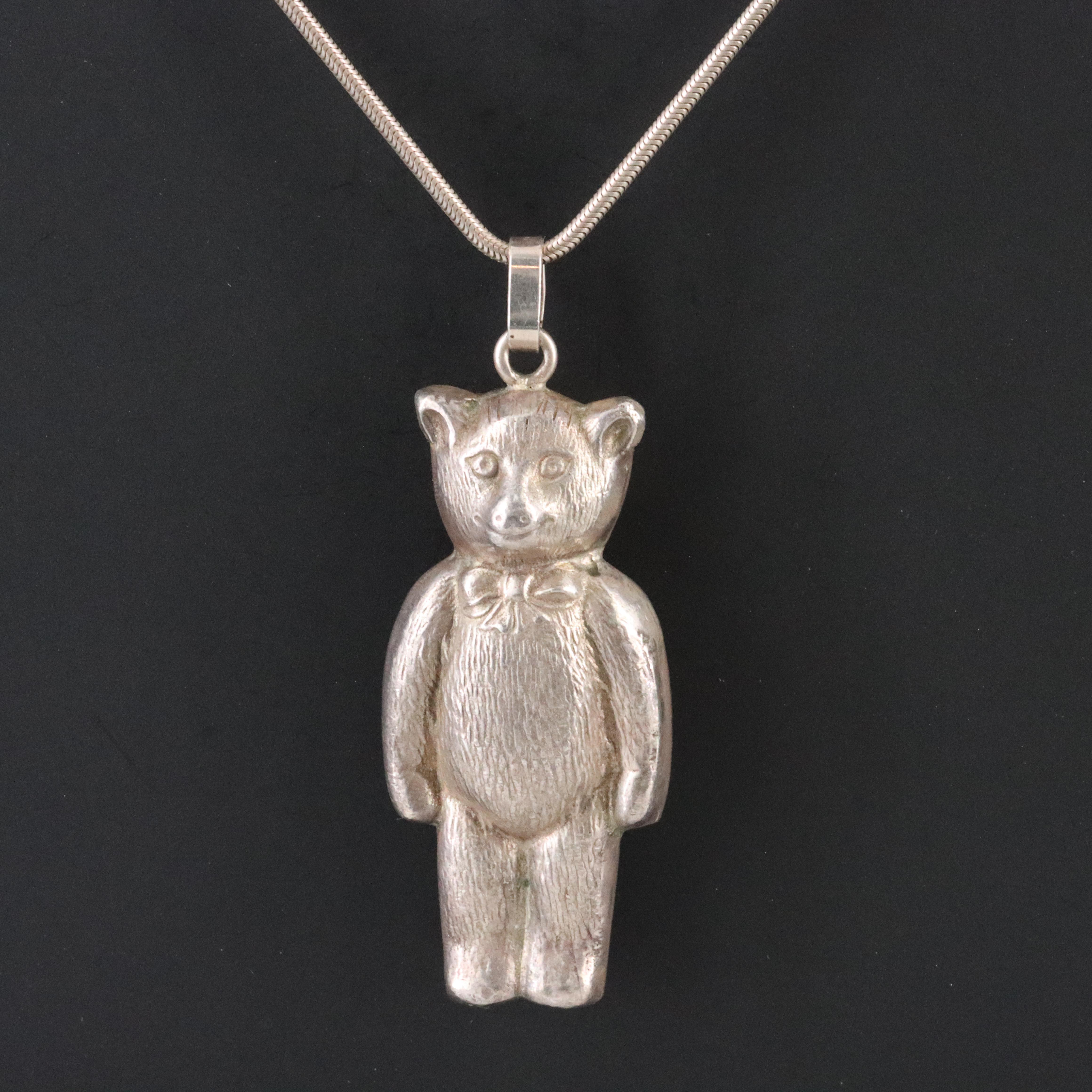 Vintage Sterling Bear Pendant Necklace