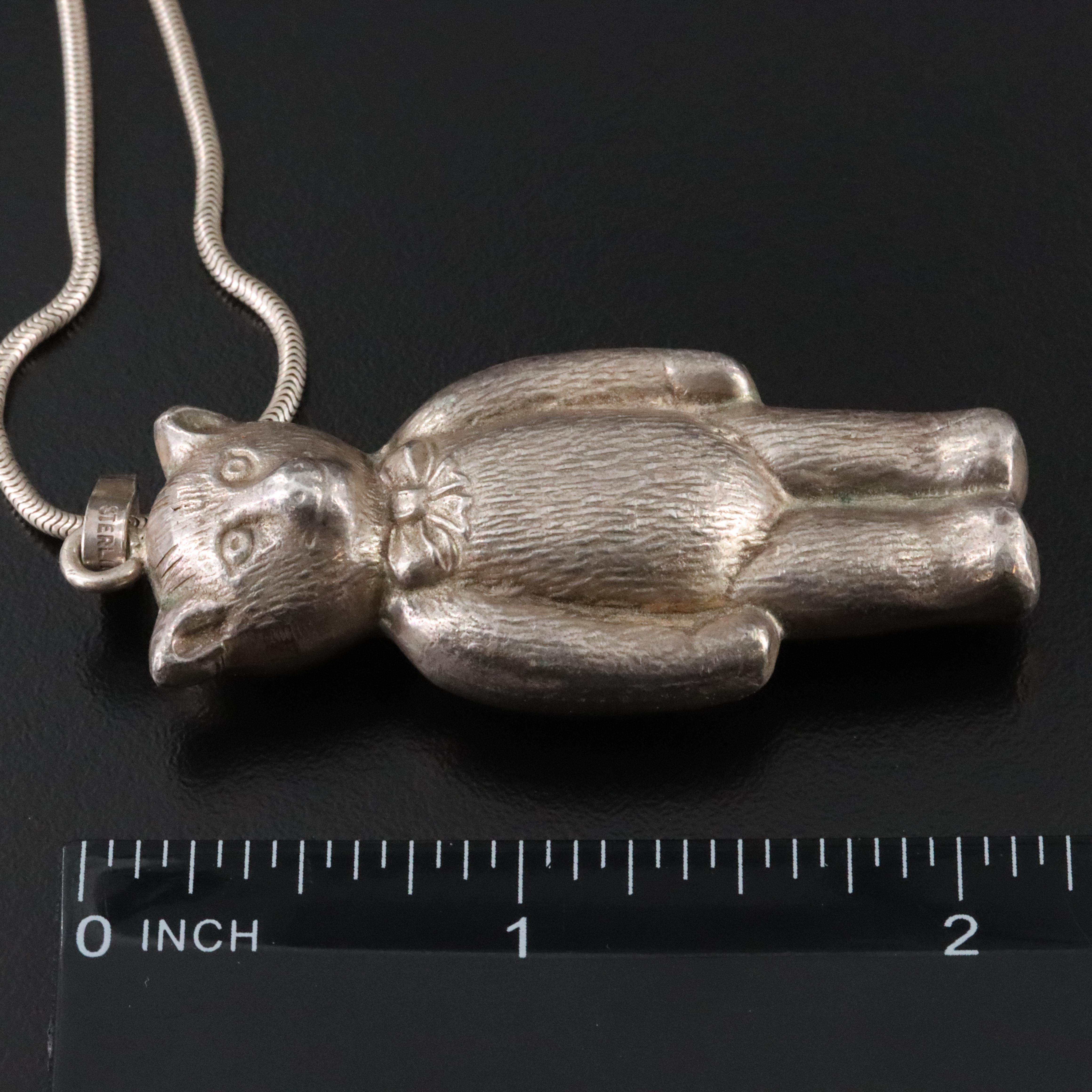Vintage Sterling Bear Pendant Necklace