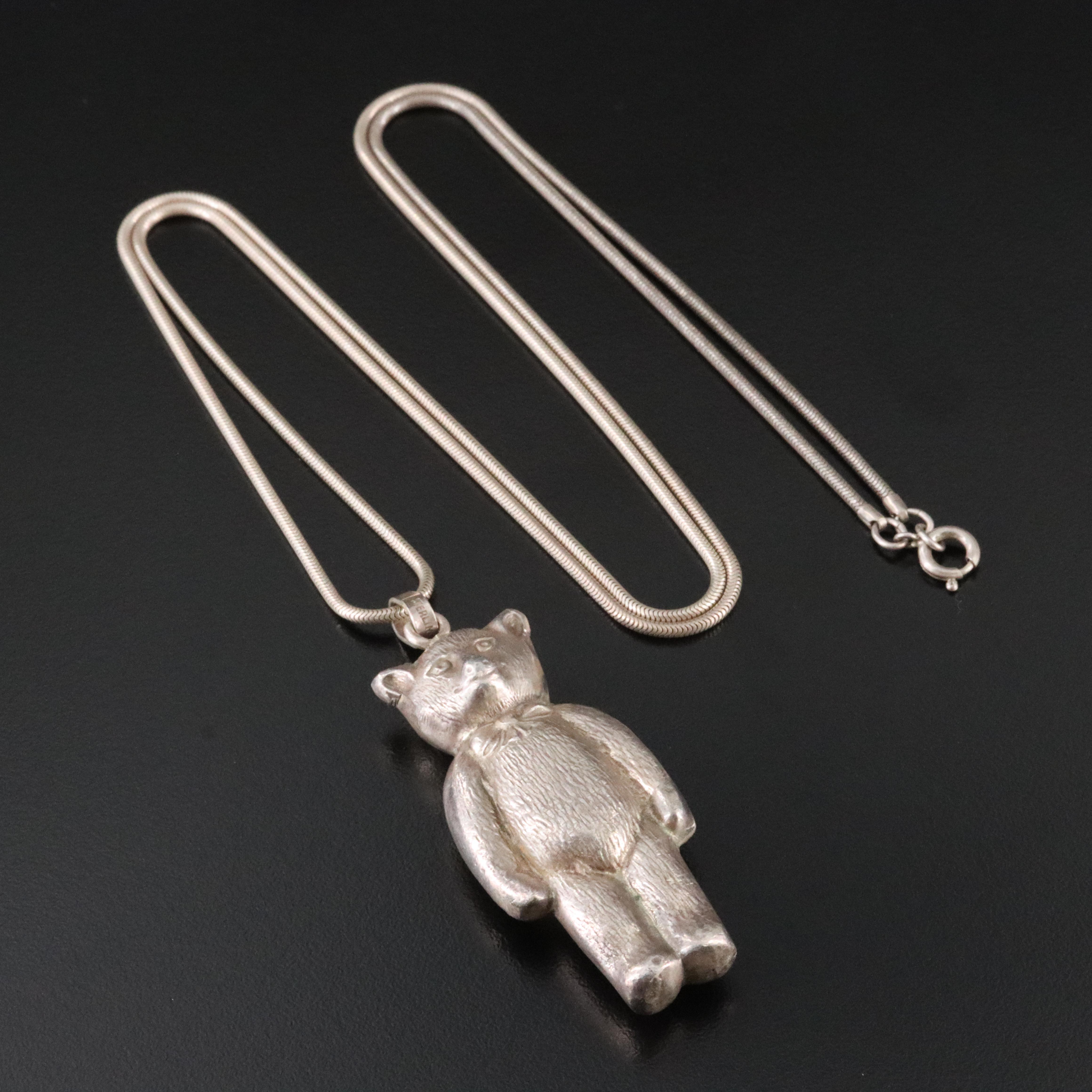 Vintage Sterling Bear Pendant Necklace