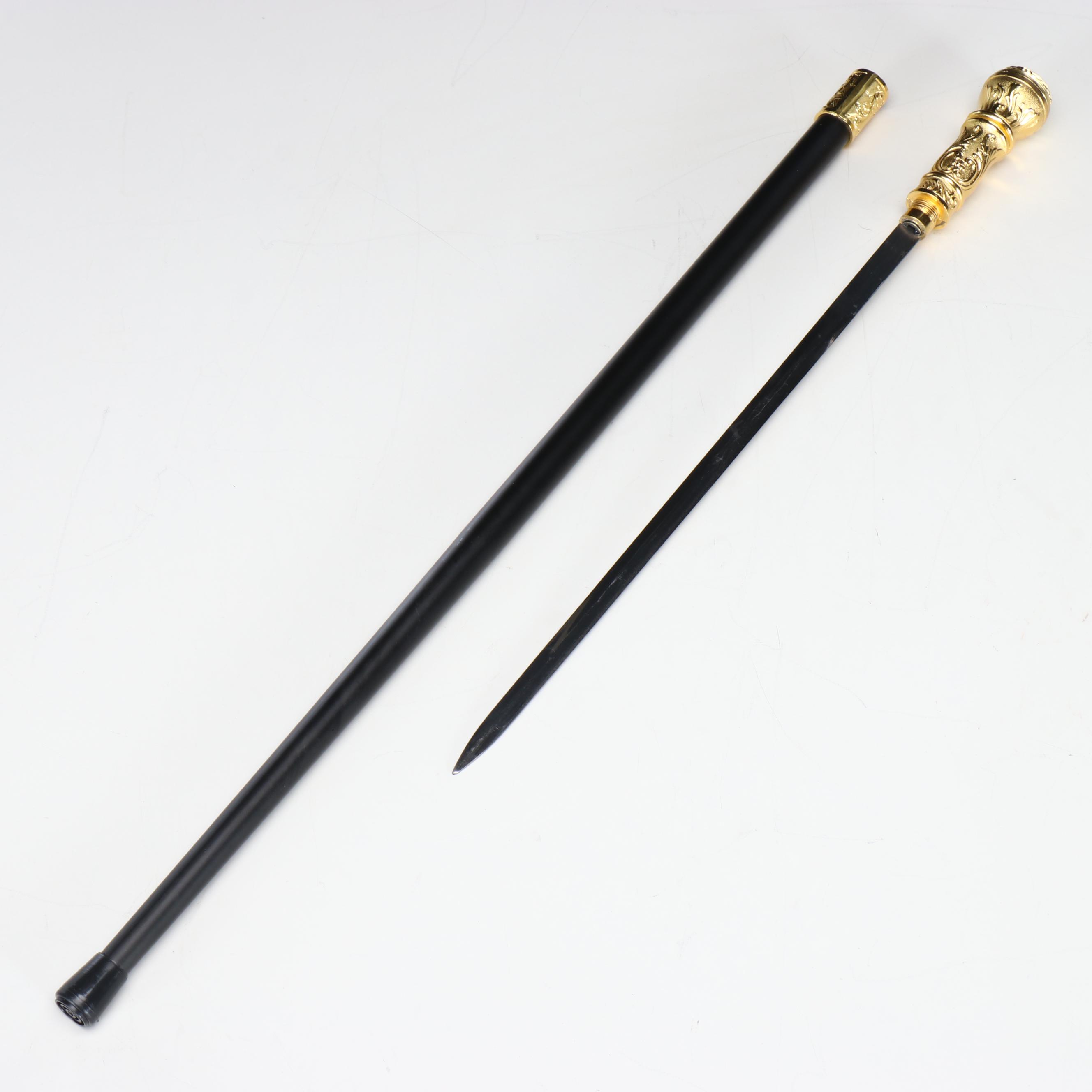 Gold Embossed Acanthus Leaf Handle Sword Cane
