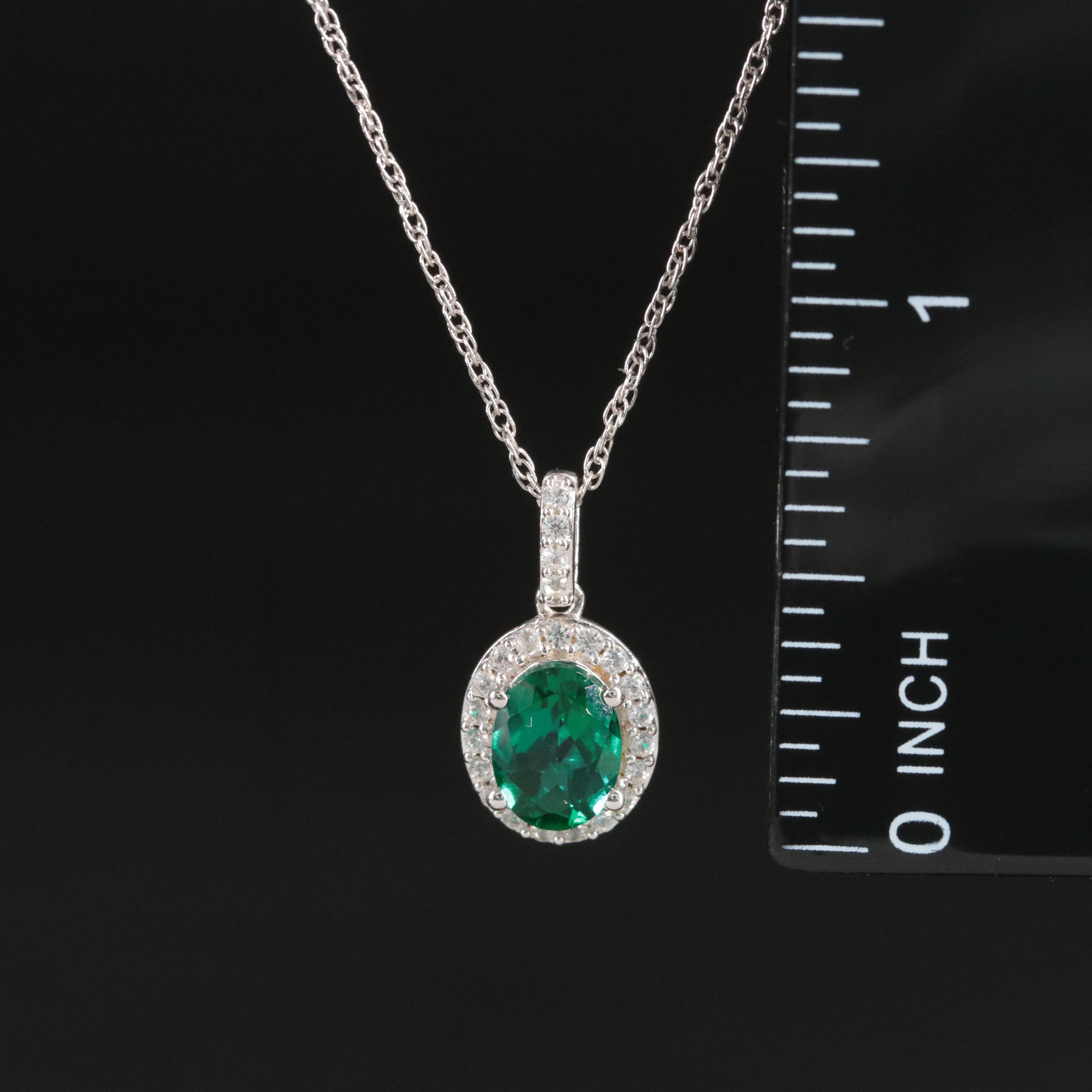 Lab Grown Emerald and White Sapphire Halo Pendant Necklace