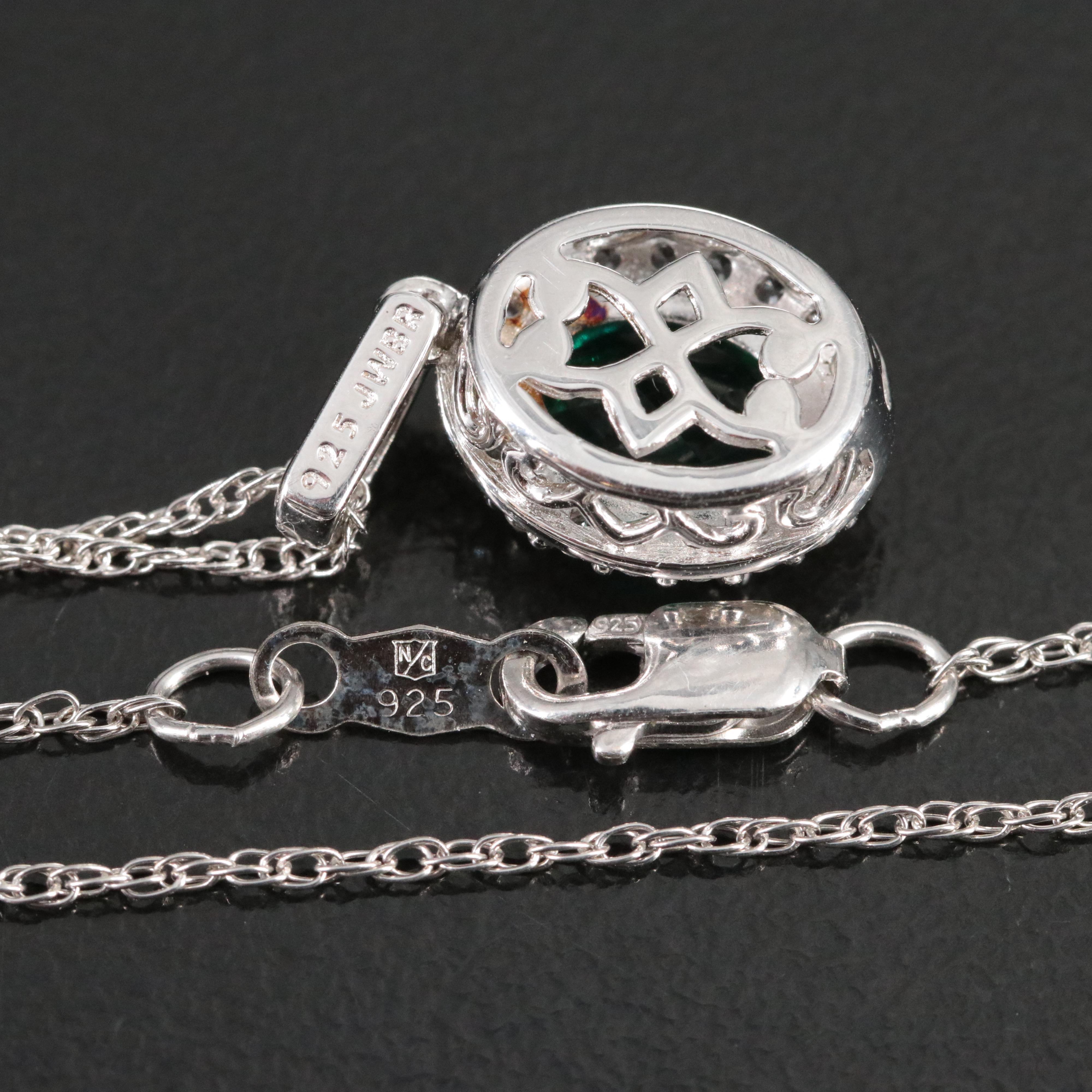 Lab Grown Emerald and White Sapphire Halo Pendant Necklace