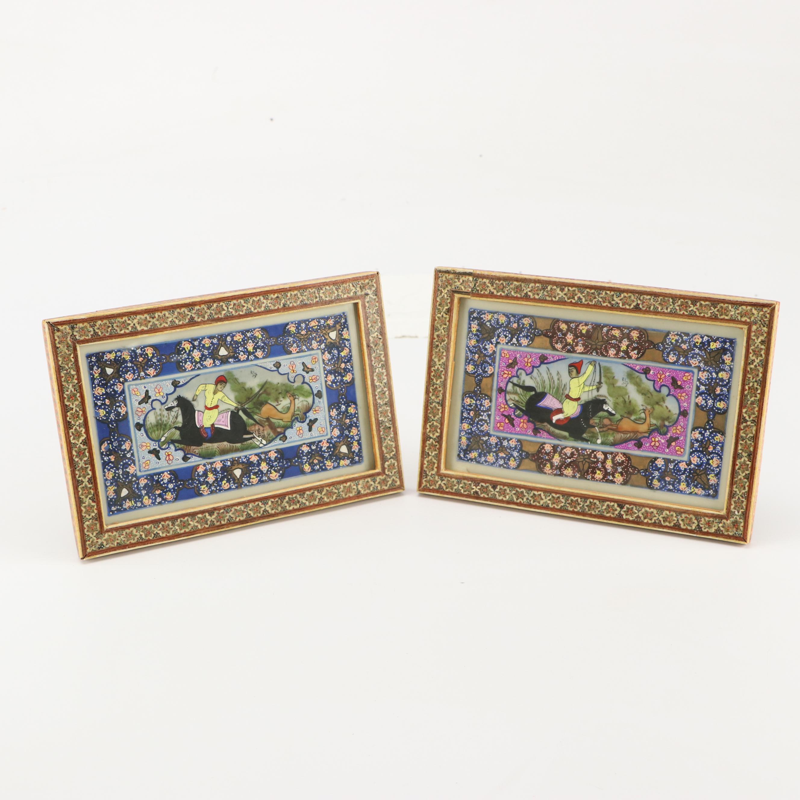 Hunting Scene Paintings in Khatam Wooden Frames