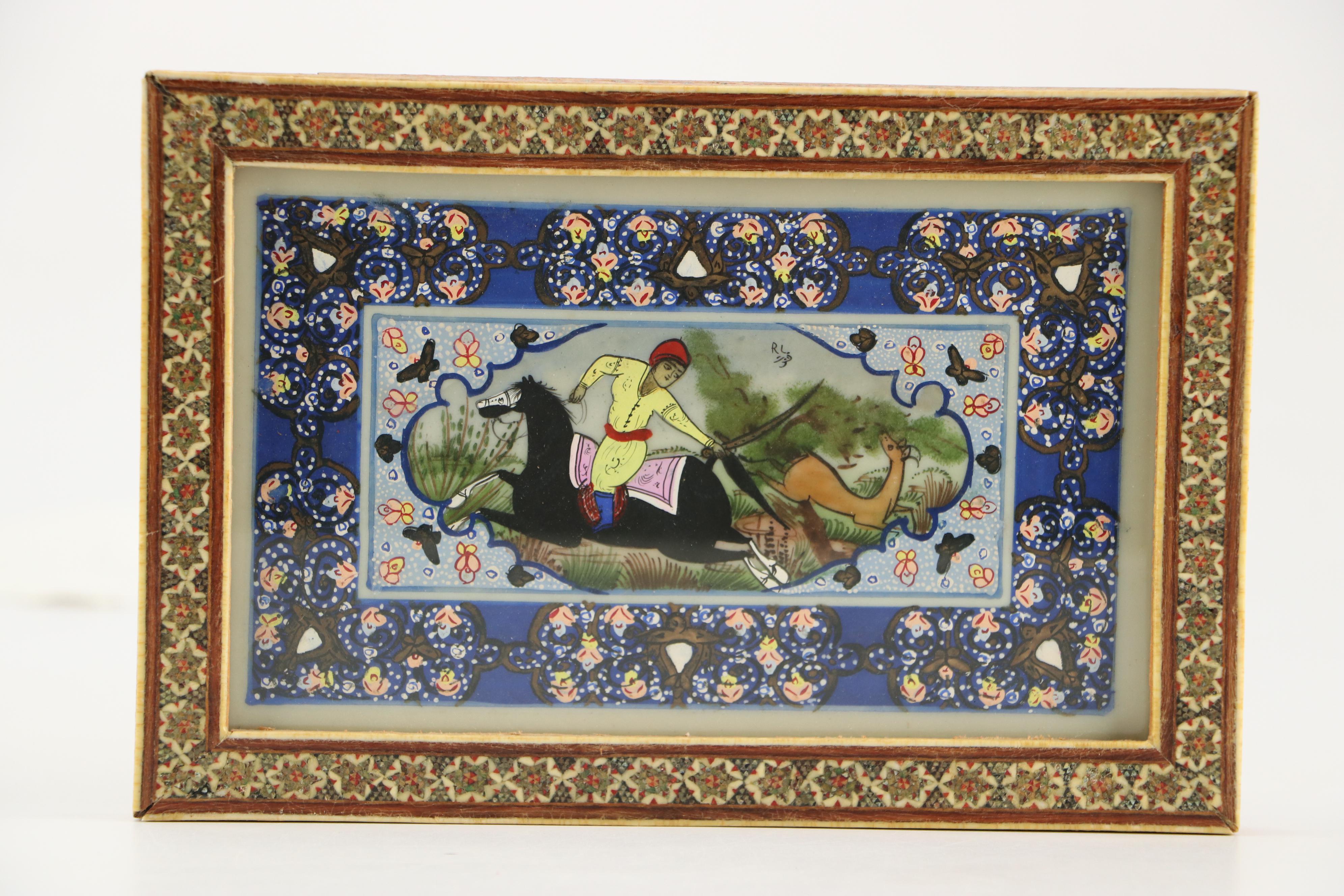 Hunting Scene Paintings in Khatam Wooden Frames