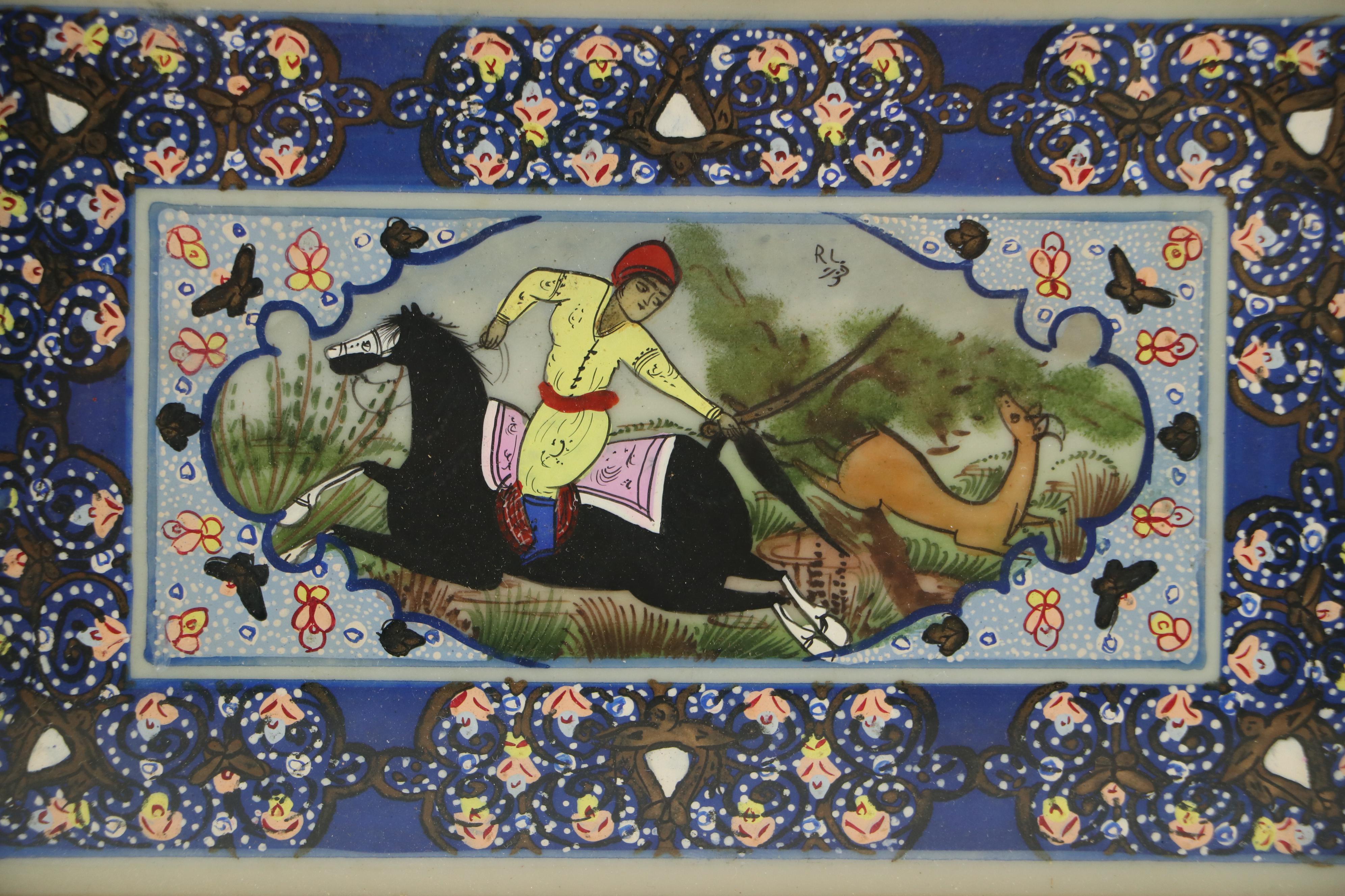 Hunting Scene Paintings in Khatam Wooden Frames