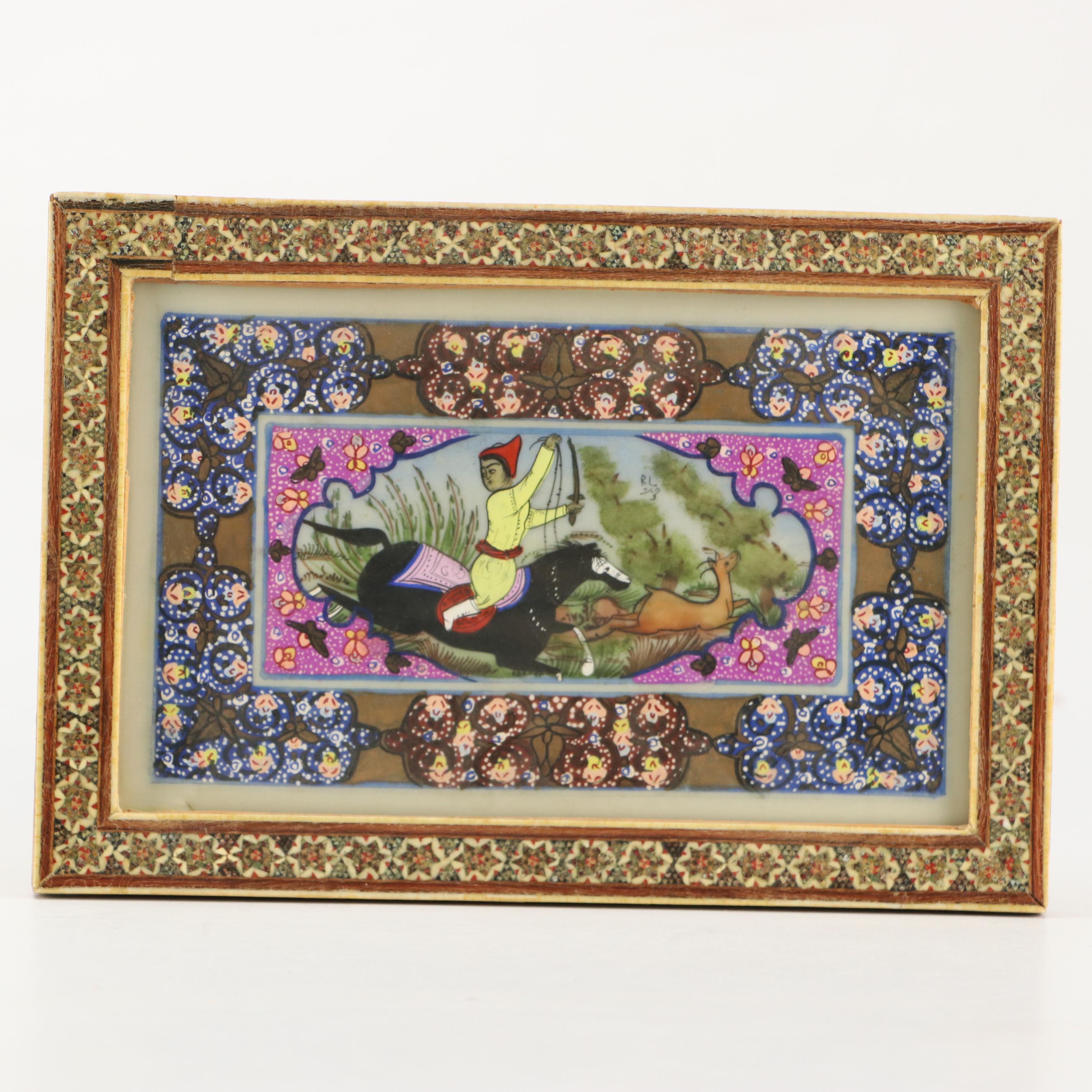 Hunting Scene Paintings in Khatam Wooden Frames