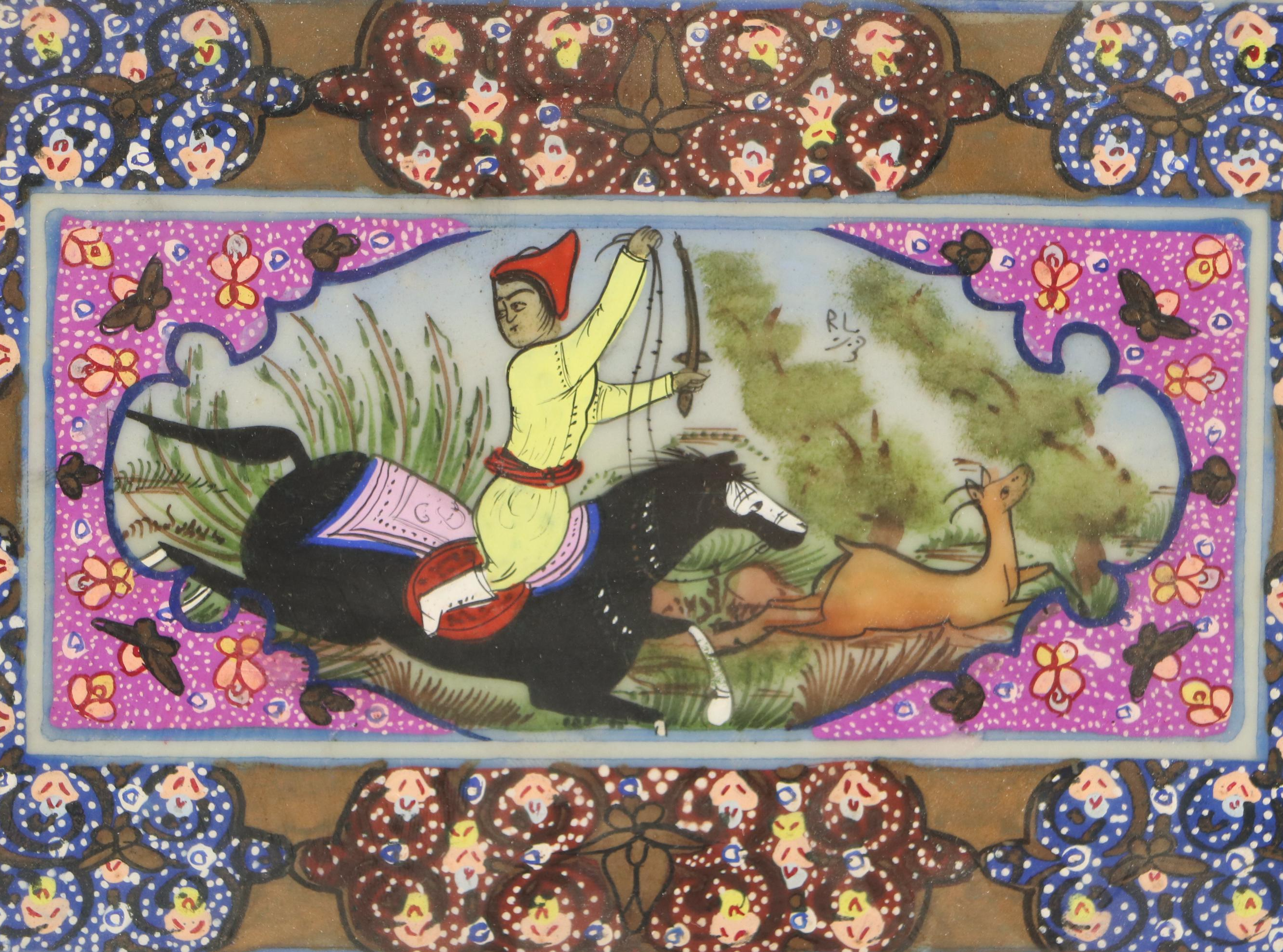 Hunting Scene Paintings in Khatam Wooden Frames