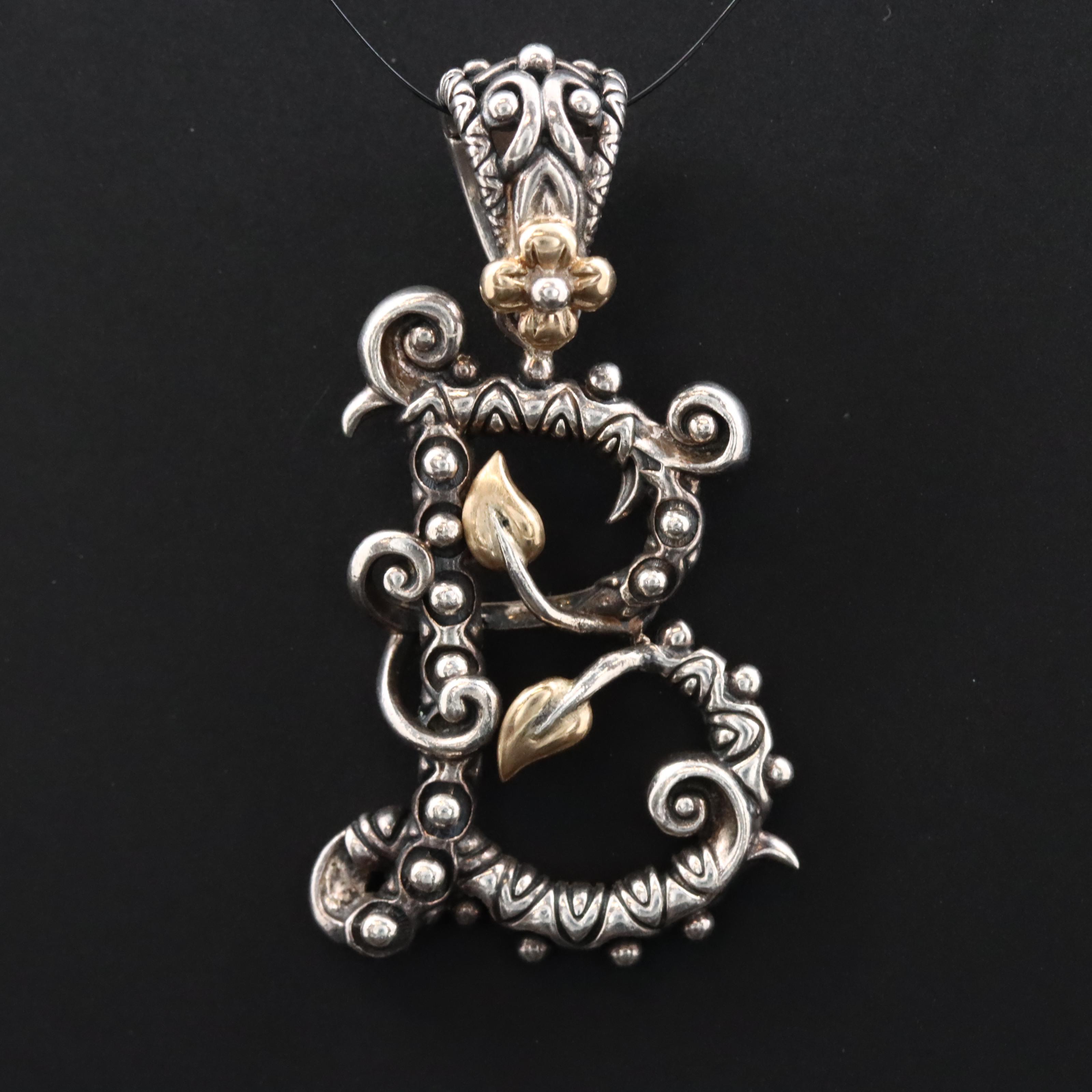 Barbara Bixby Sterling "B" Enhancer Pendant with 18K Accents