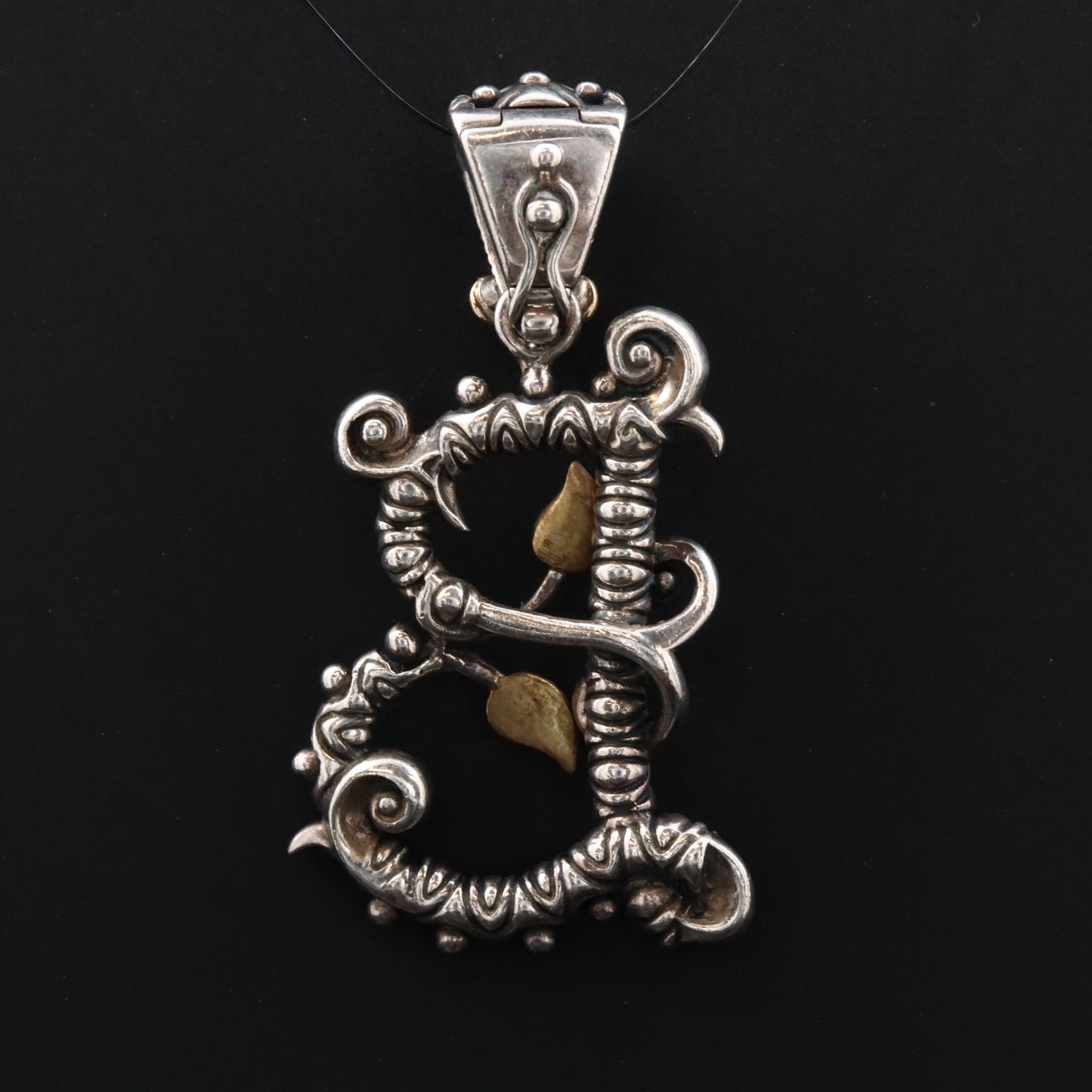 Barbara Bixby Sterling "B" Enhancer Pendant with 18K Accents