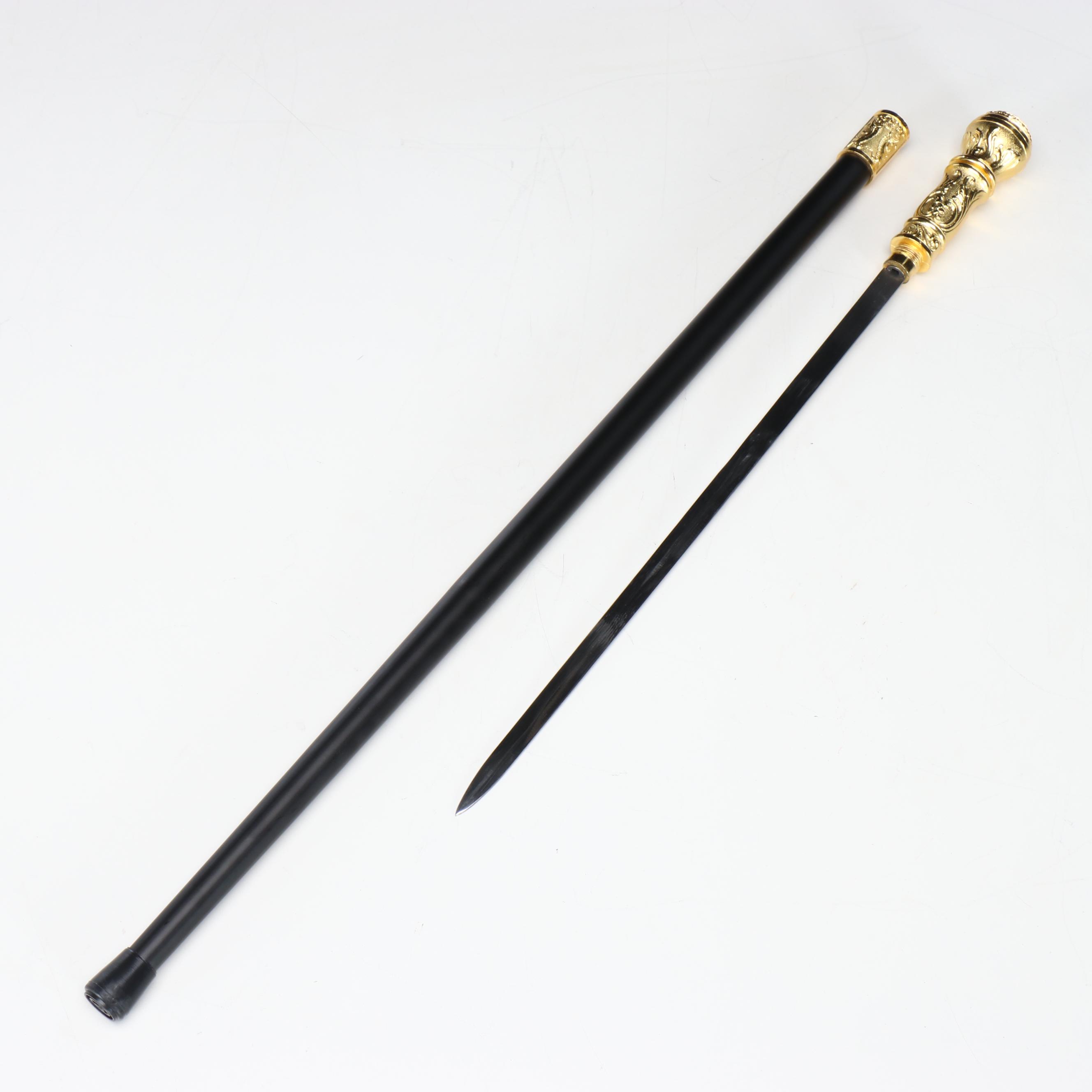 Gold Embossed Acanthus Leaf Handle Sword Cane