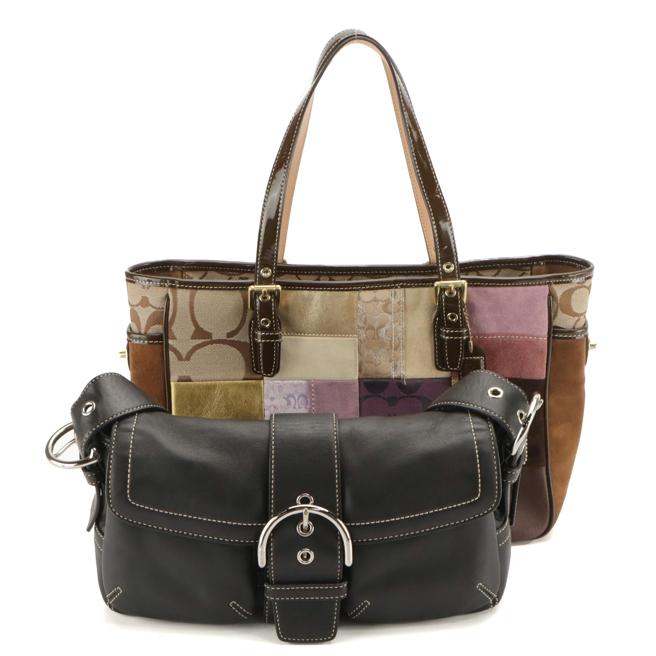 Coach Black Leather Soho Shoulder Bag and Holiday Patchwork Tote