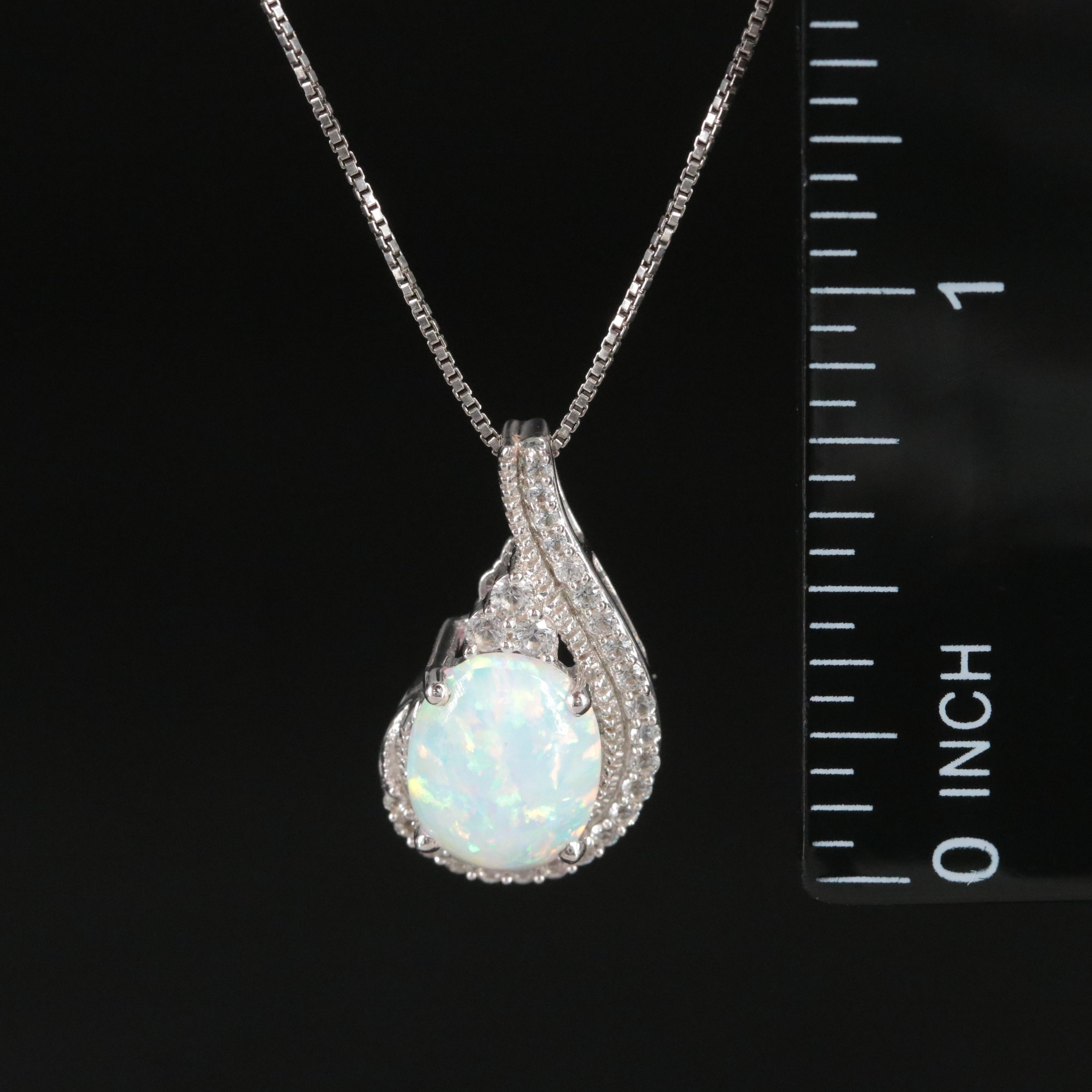 Sterling Opal and White Sapphire Pendant Necklace