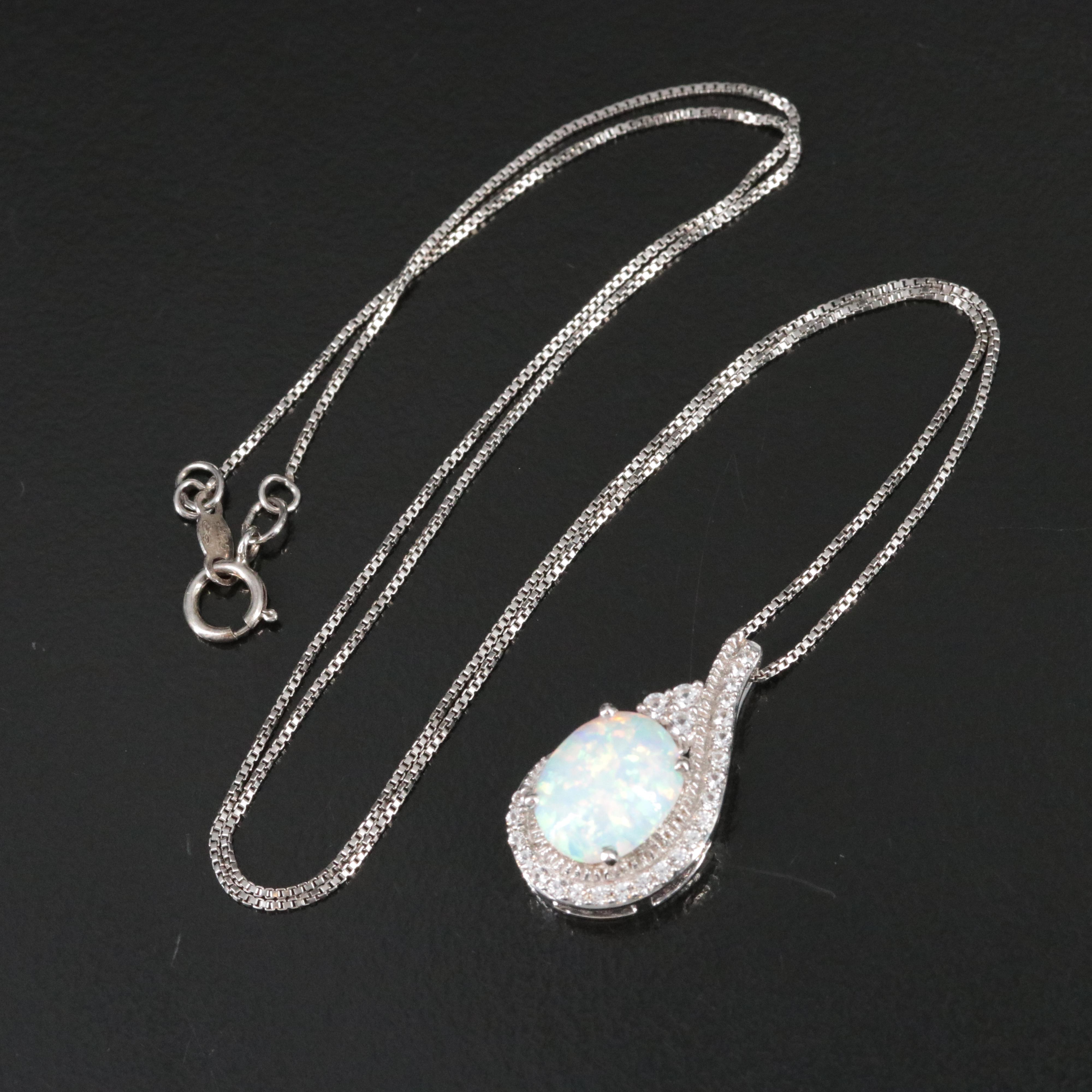 Sterling Opal and White Sapphire Pendant Necklace