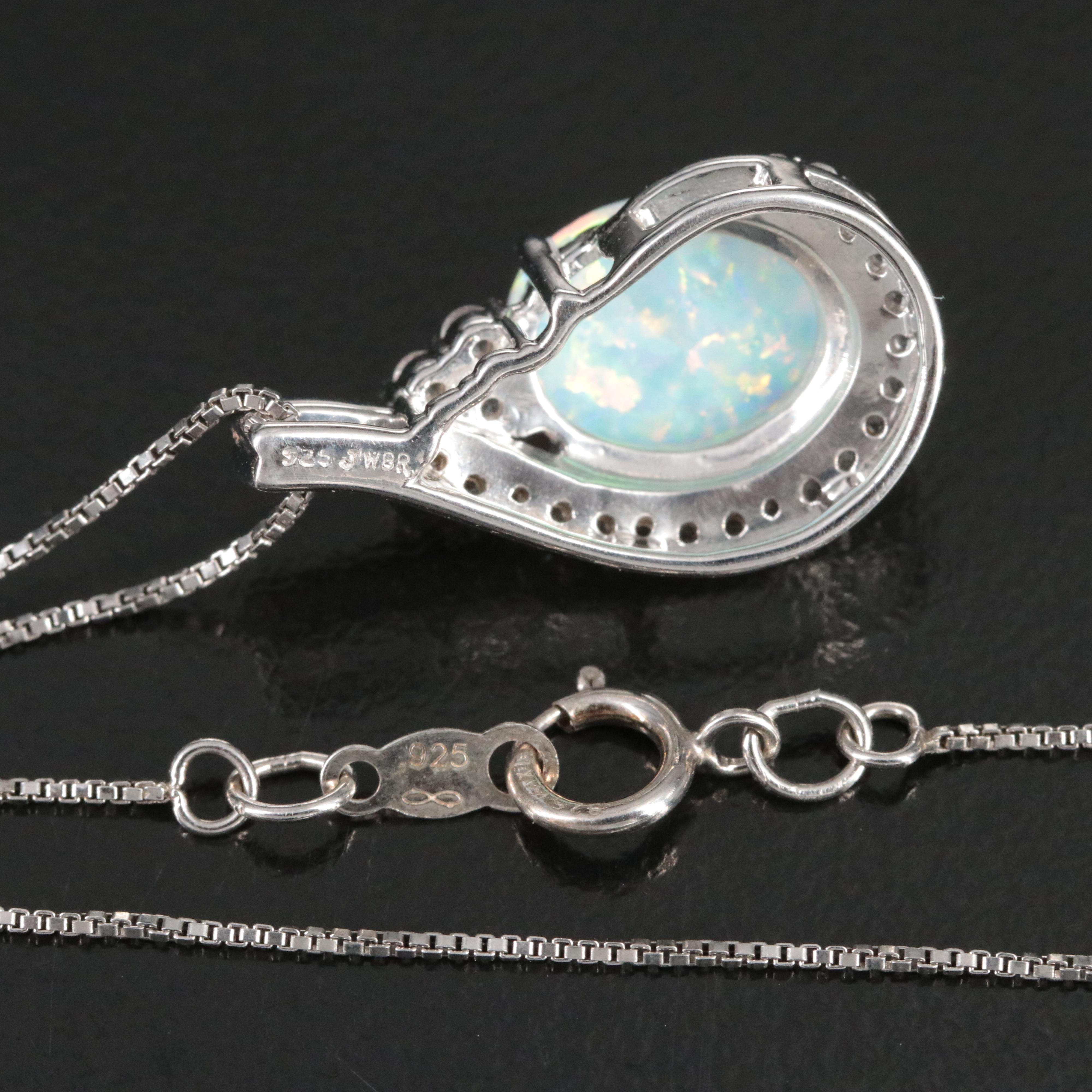 Sterling Opal and White Sapphire Pendant Necklace