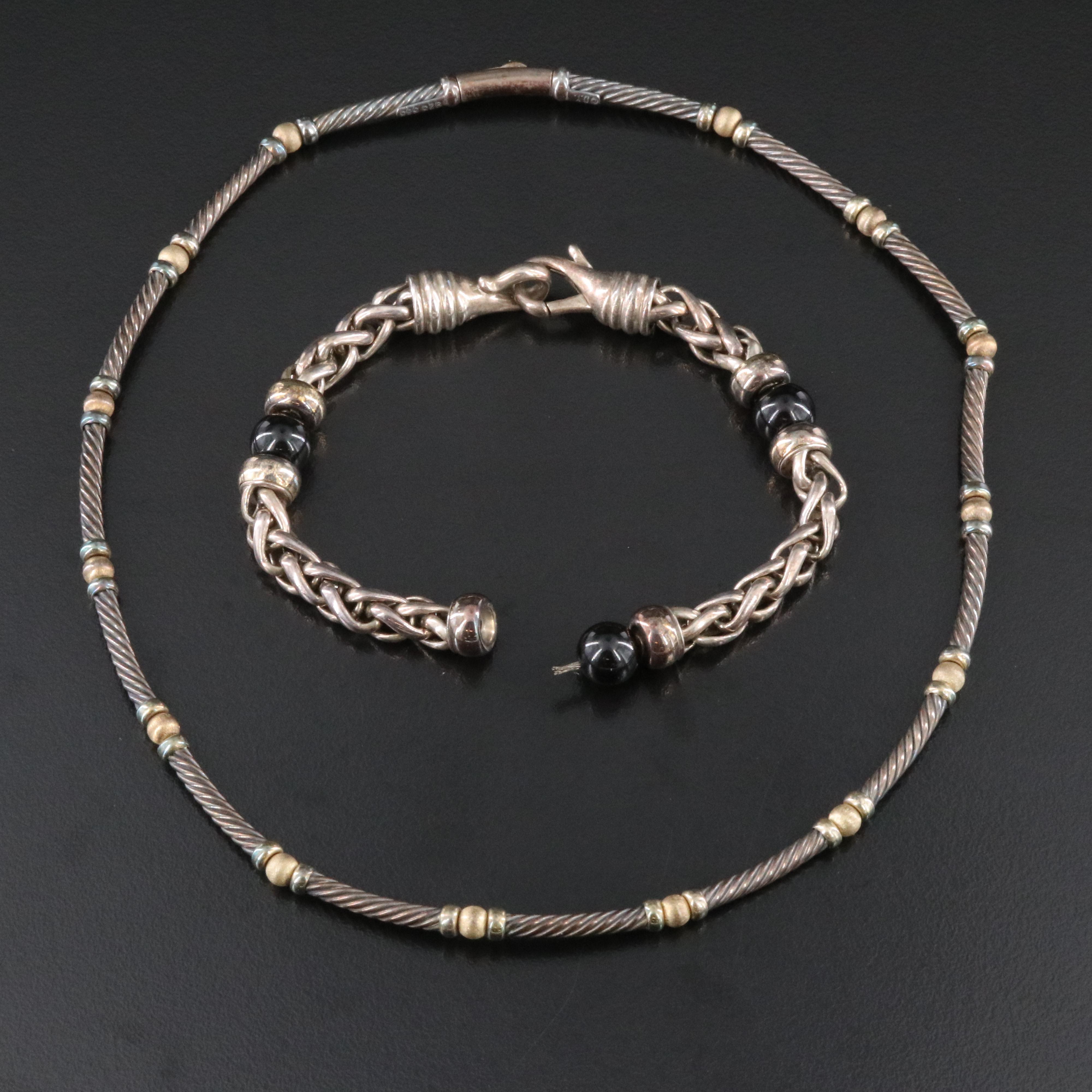 David Yurman Sterling and 14K Hampton Necklace and Wheat Chain Bracelet
