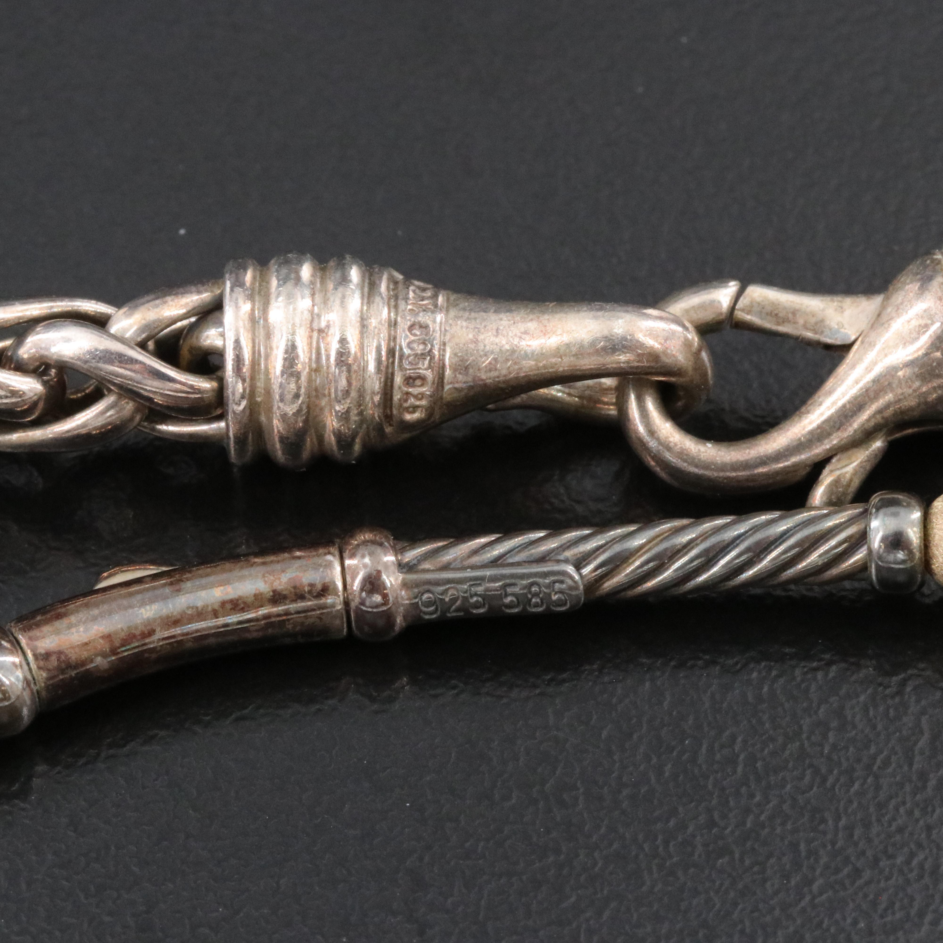 David Yurman Sterling and 14K Hampton Necklace and Wheat Chain Bracelet