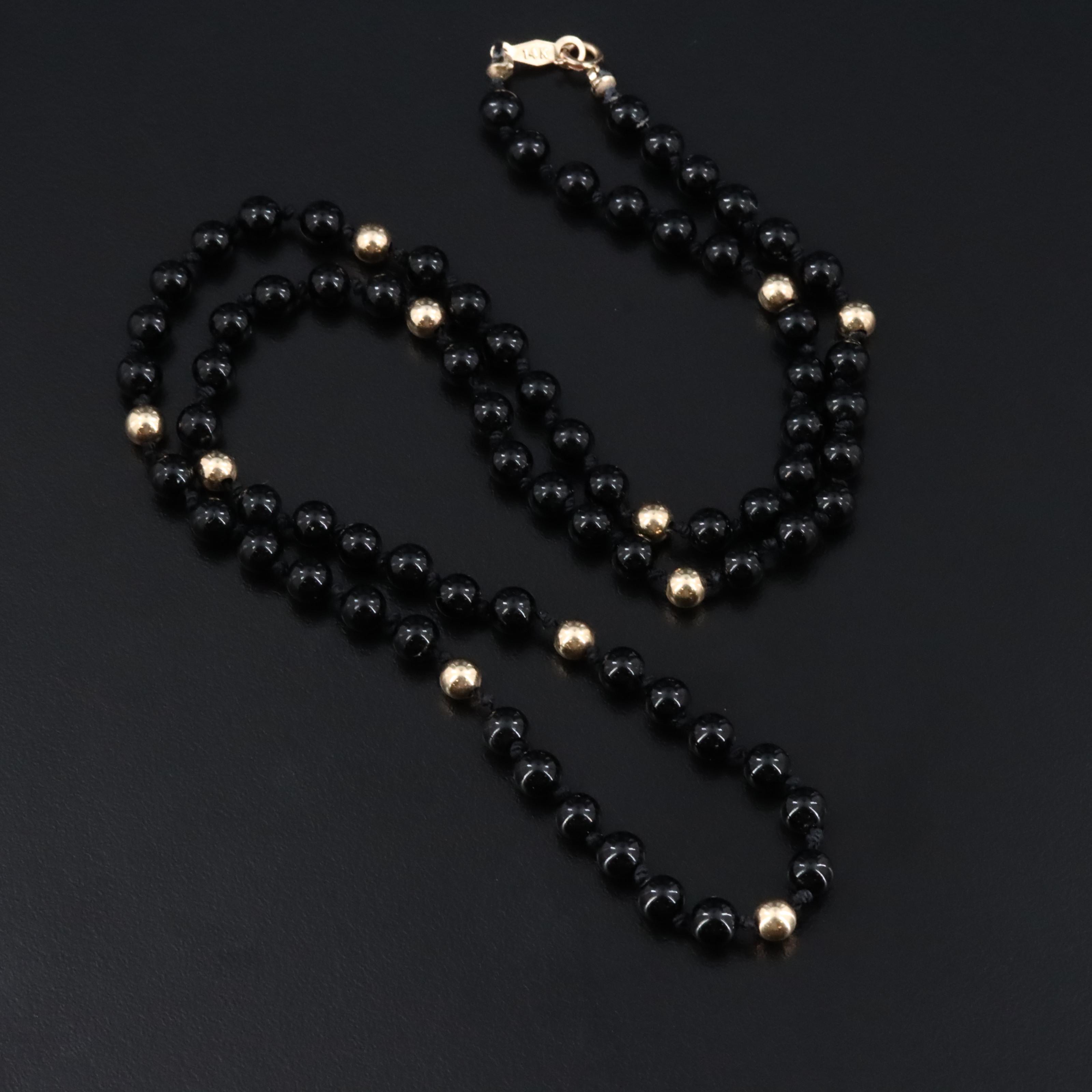 14K Black Onyx Bead Necklace